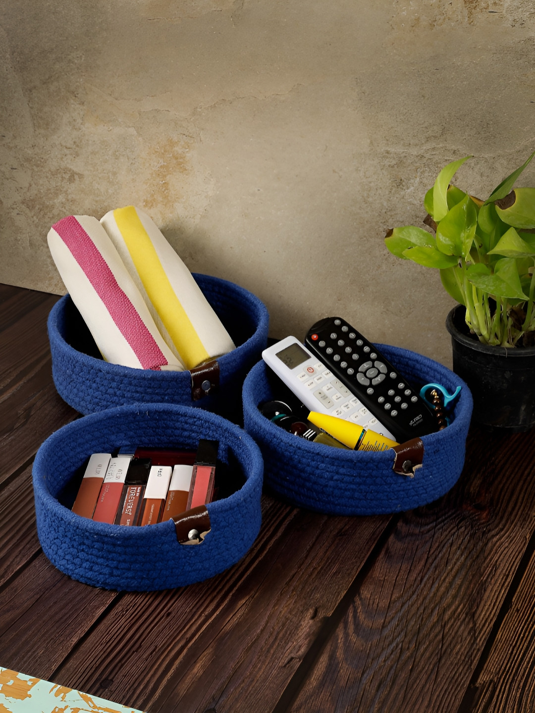 Myntra Elegant Homes Navy Blue & Black 3 Pieces Reusable Multi-Utility Organisers