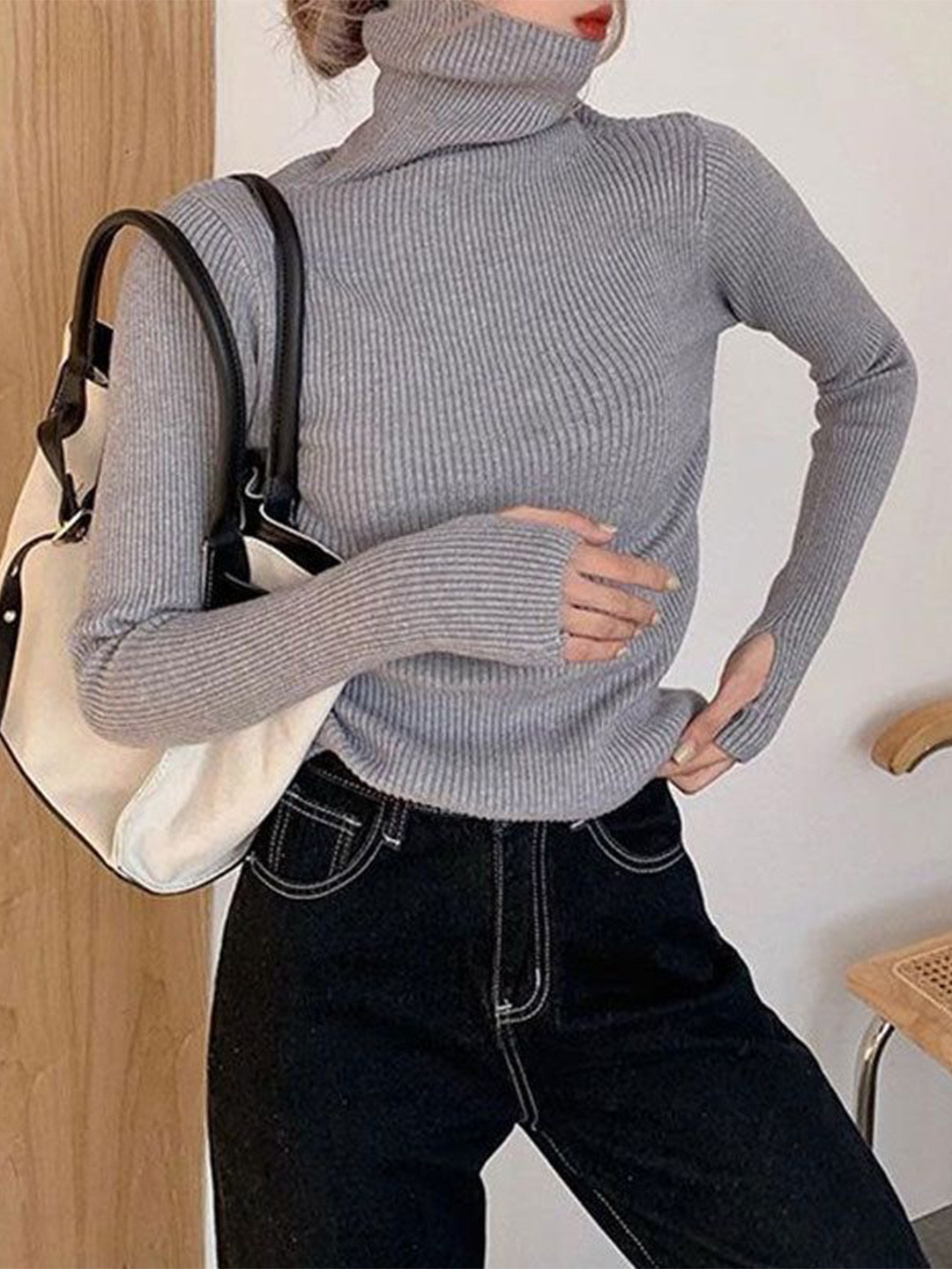 Outzidr High Neck Flat Knit Top