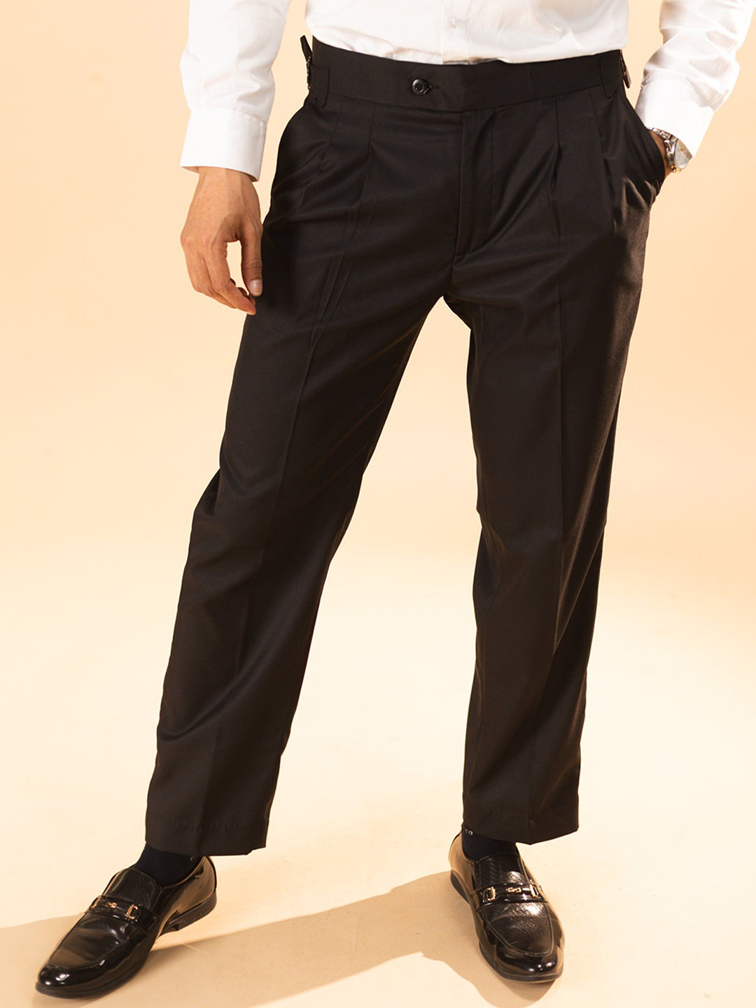 Hidden Loops Men Smart Loose Fit Pleated Trousers