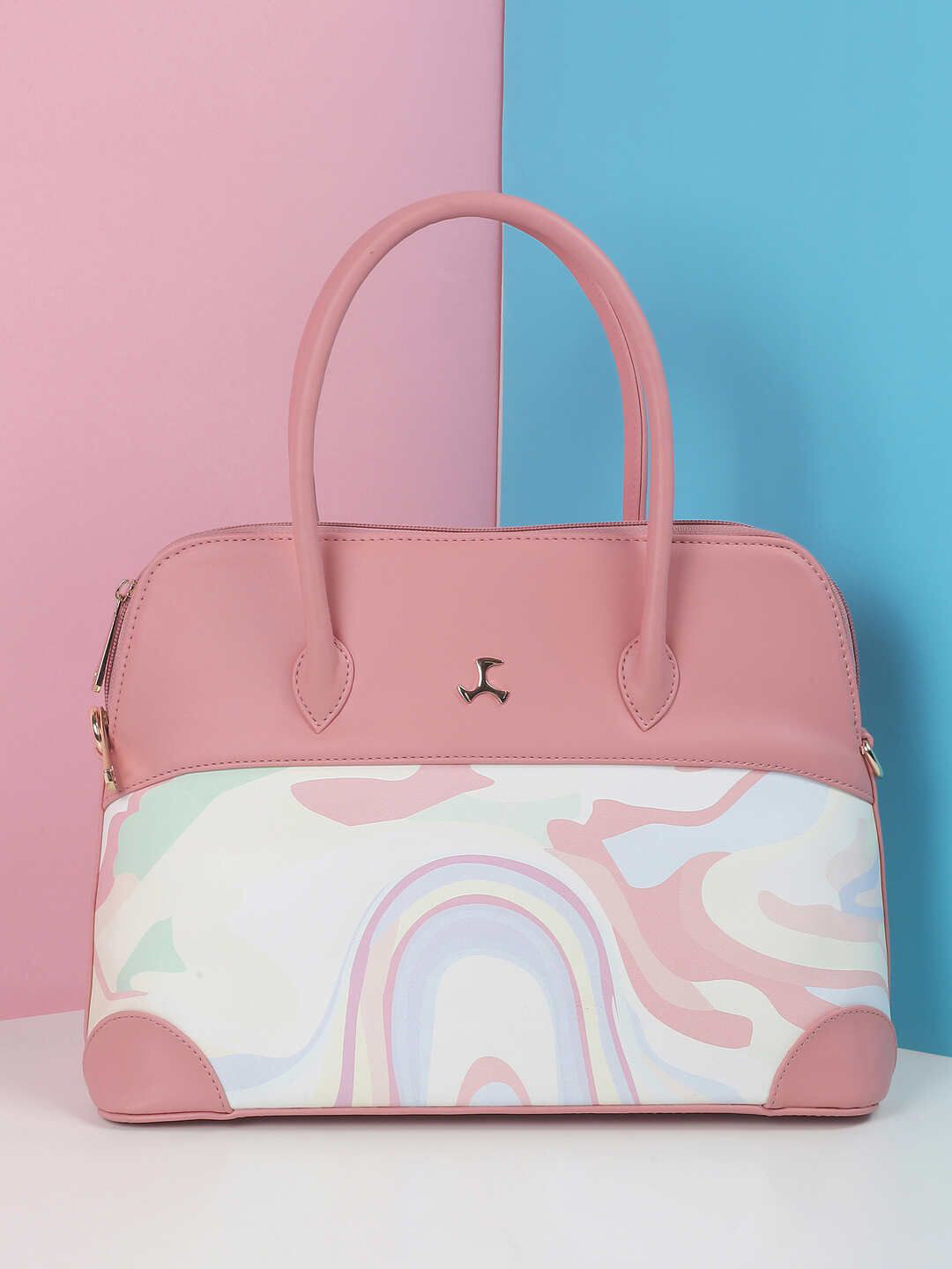 Mochi Floral Colourblocked PU Oversized Shopper Handheld Bag with Applique