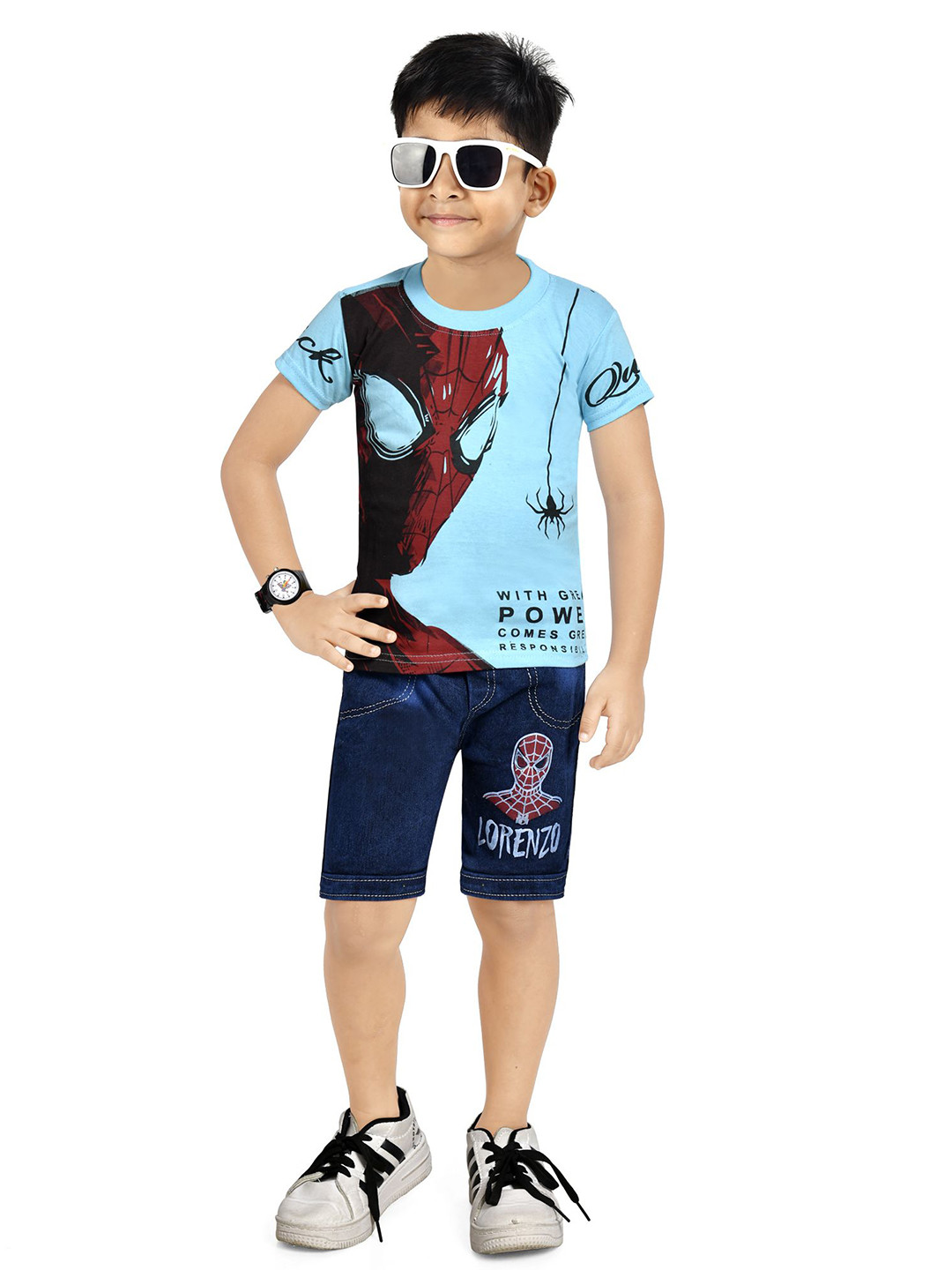 NAIVETY Boys Spiderman Printed T-shirt with Shorts