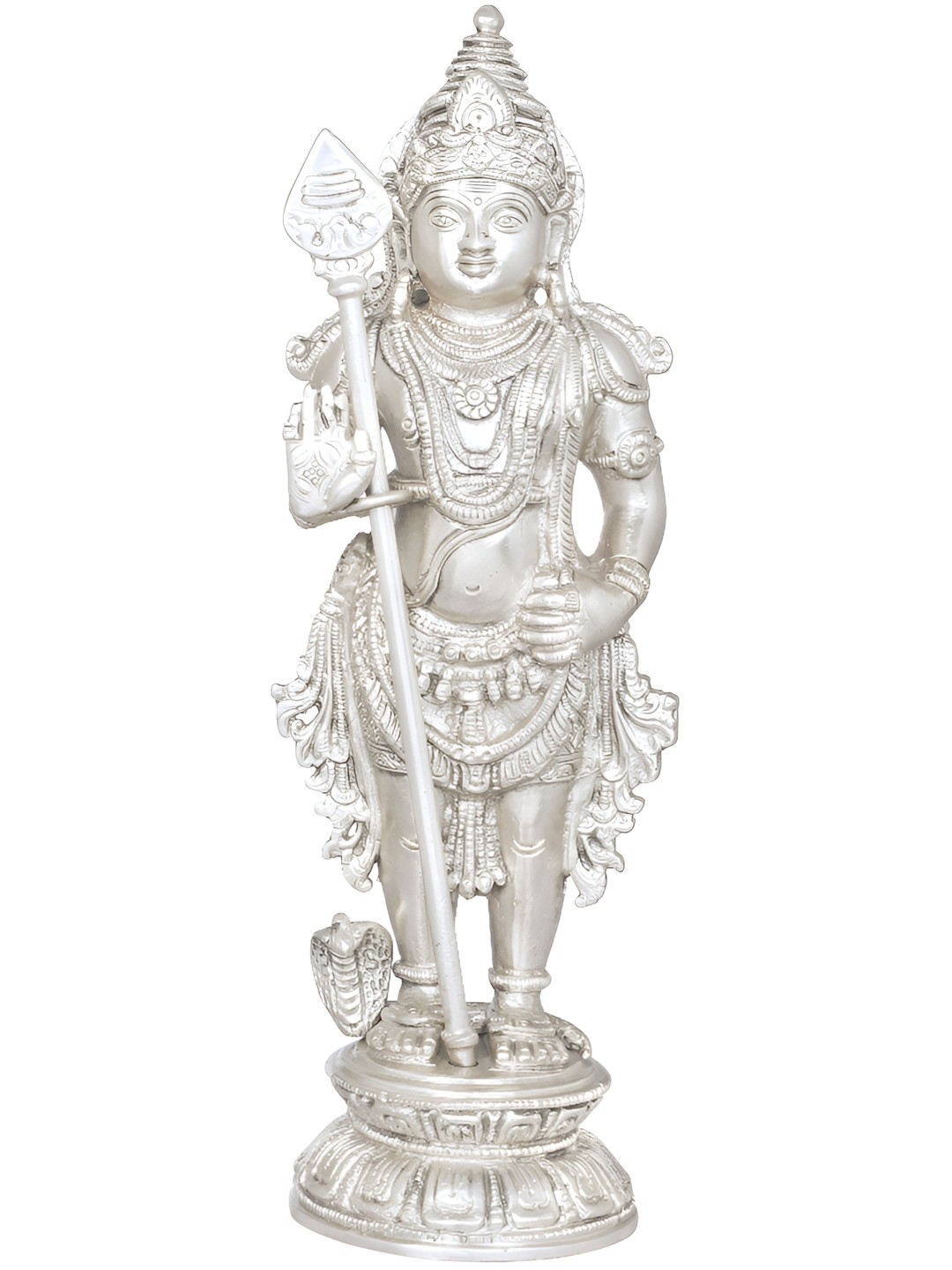 Exotic India Kumara Karttikeya Silver Brass Metallic Prayer Room Hand Made Medium Showpiece - 11 Inches