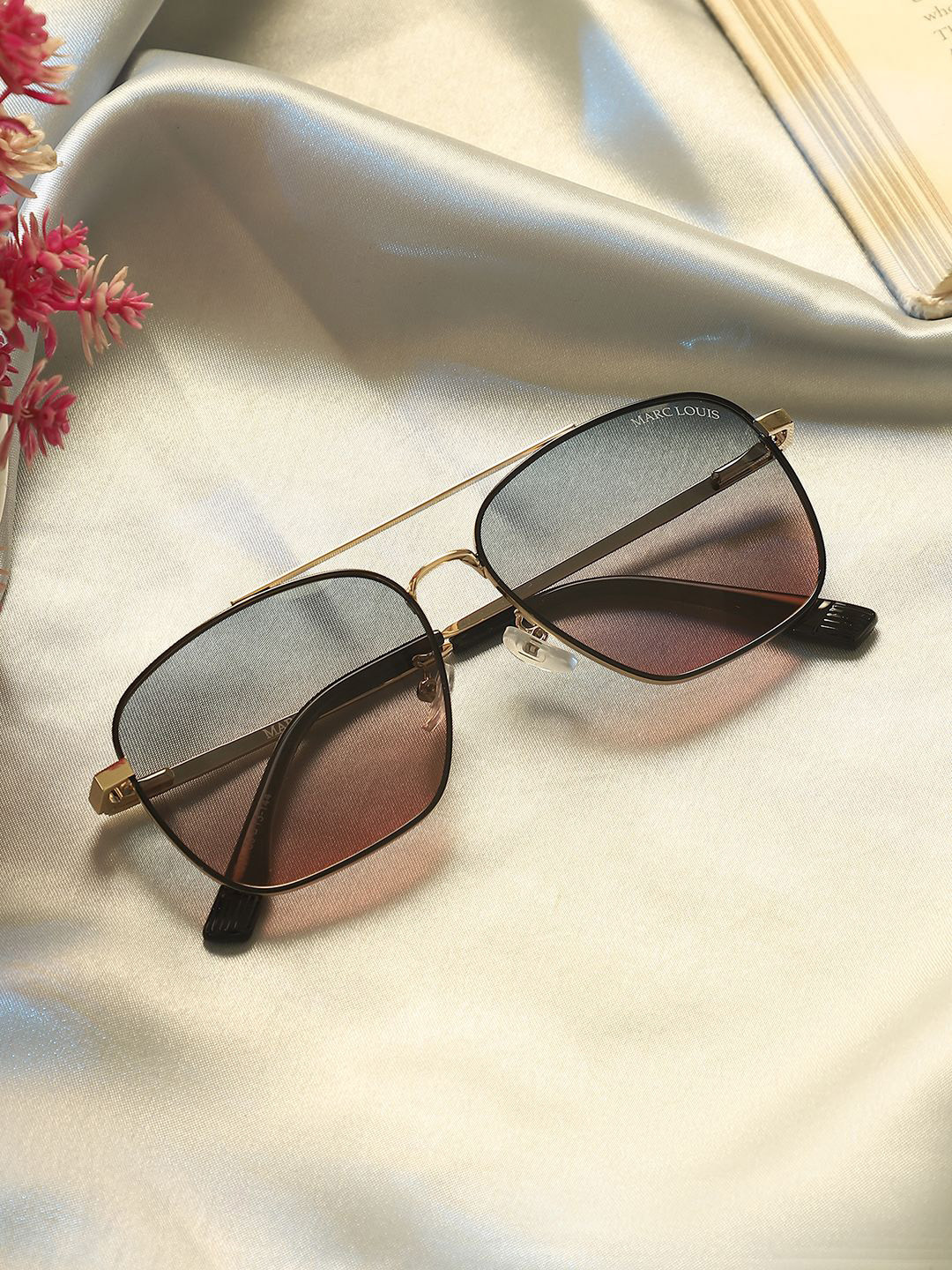 MARC LOUIS Unisex Polarised and UV Protected Aviator Sunglasses 9301 GOLDEN BLACK PINK SG