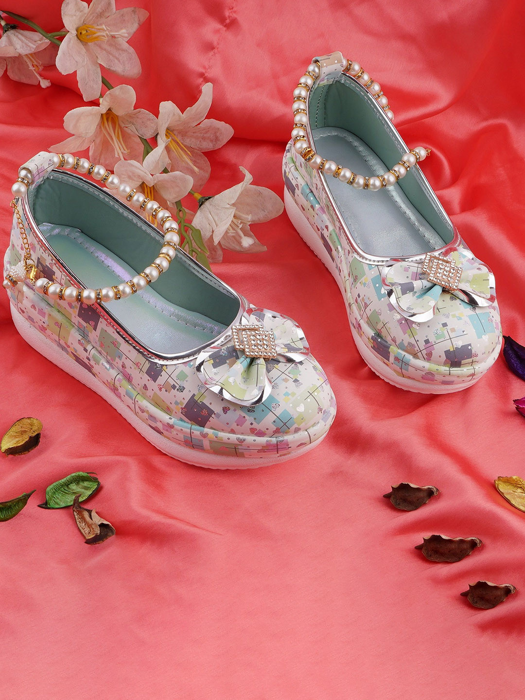 BAESD Girls Blue & White Party Synthetic Leather Flatform Pumps