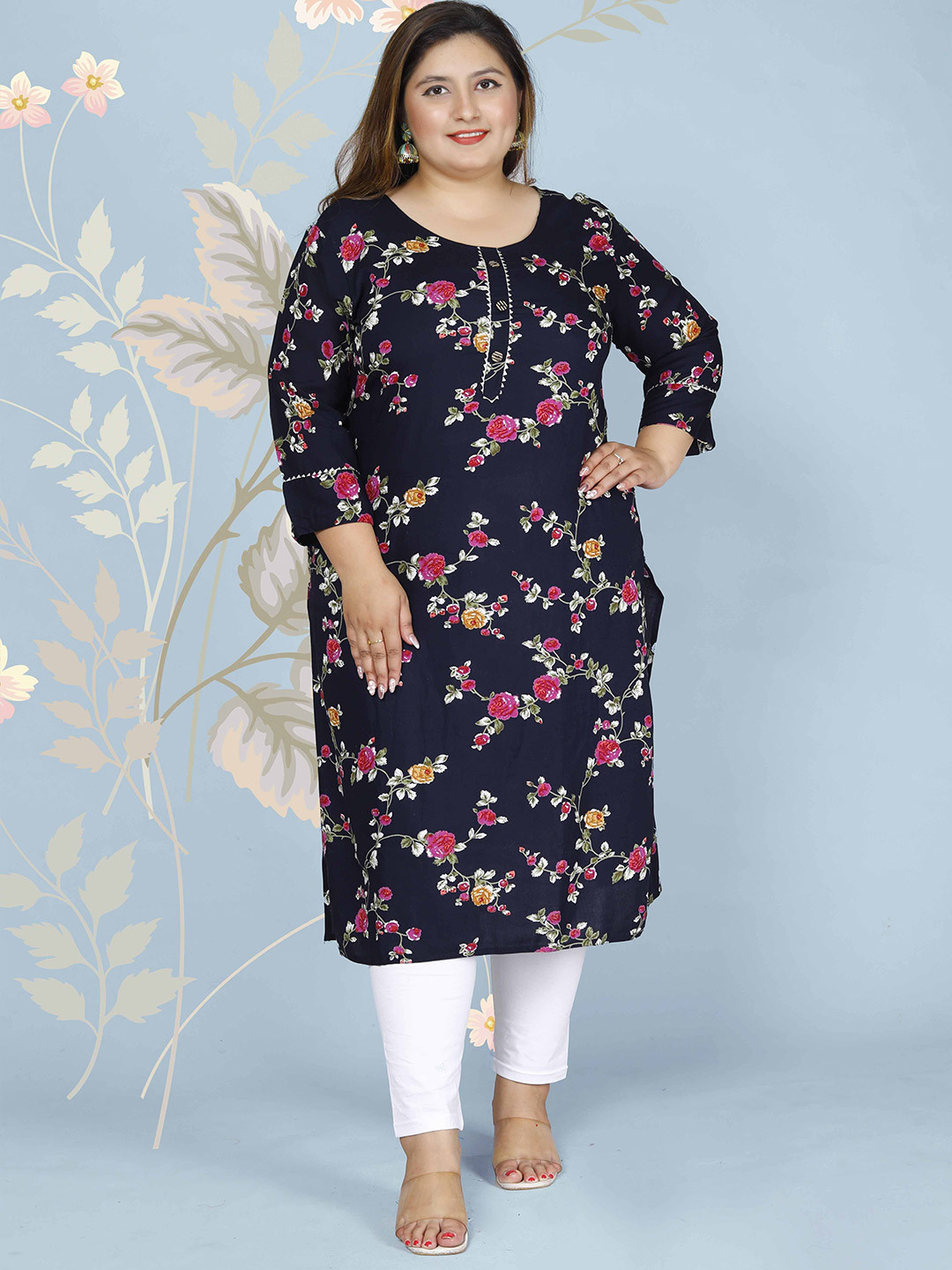 MEHKFAB Women Floral Printed Straight Kurta