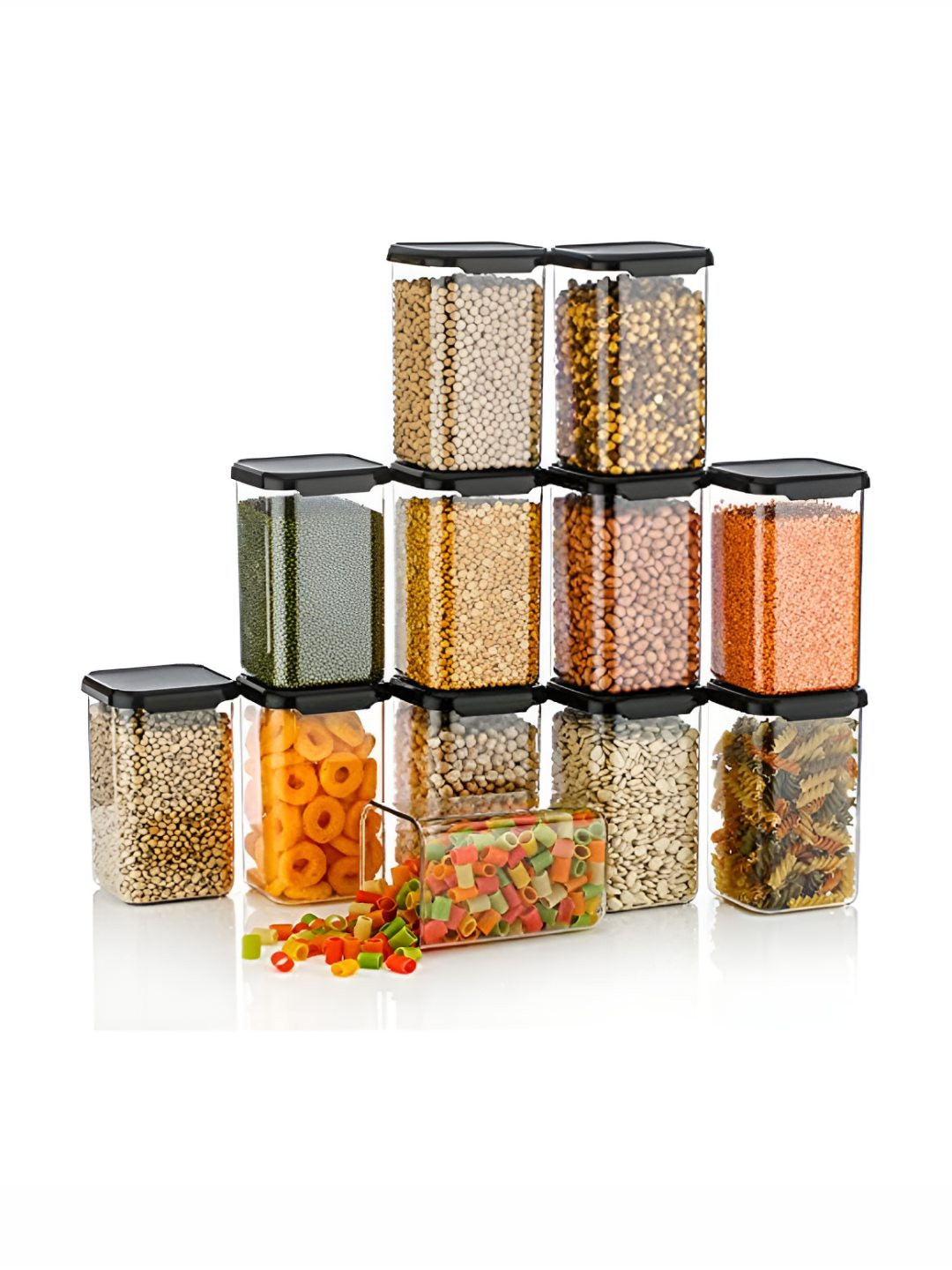 Reeq Black Plastic Easy To Clean 12 Piece Flip Top Canister-1.1L