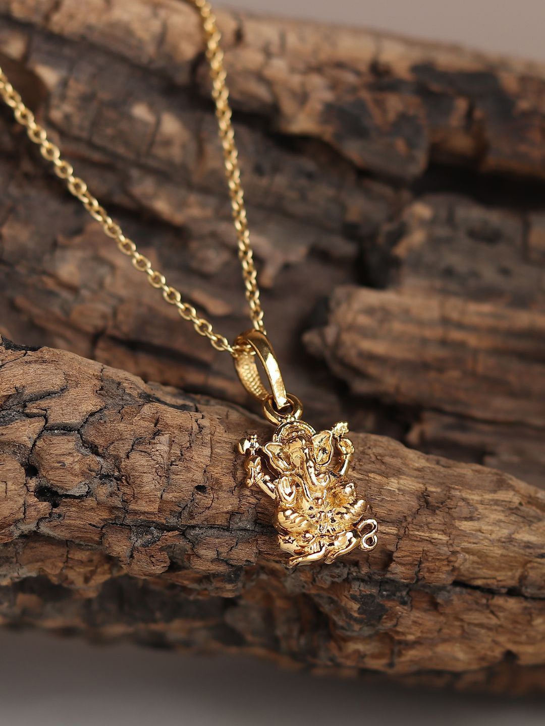 Metronaut 925 Silver 22K Gold-Plated Ganesh Pendant With Ball Chain