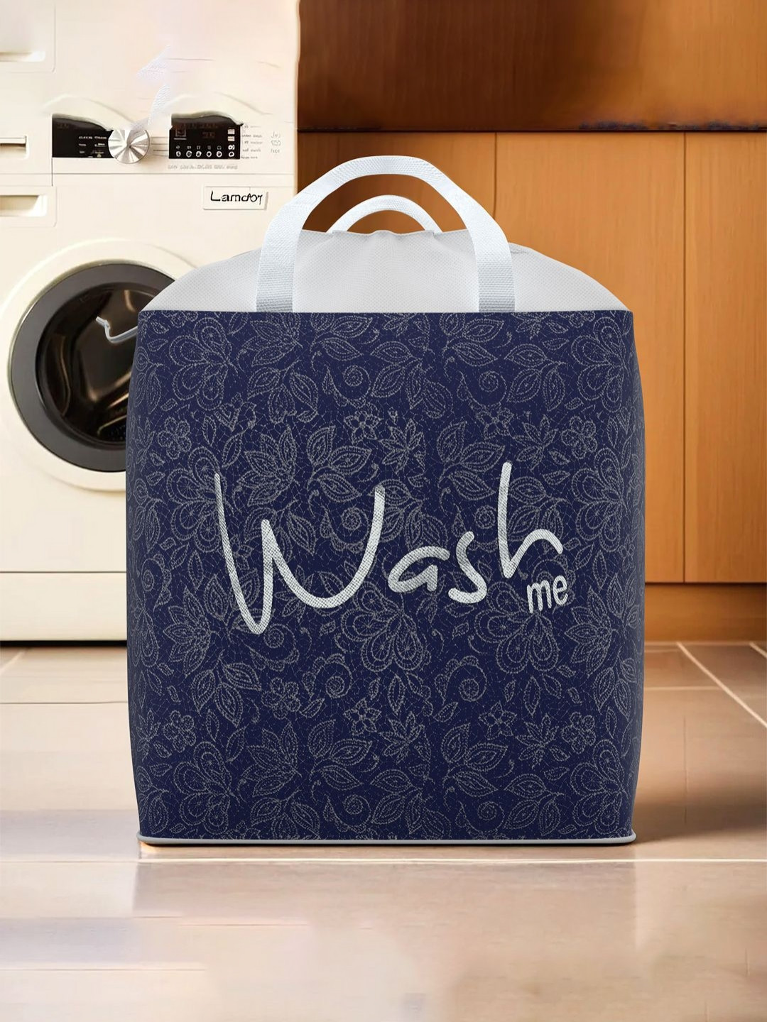 Myntra Elegant Homes Navy Blue & White Printed Foldable Laundry Bags - 106 L