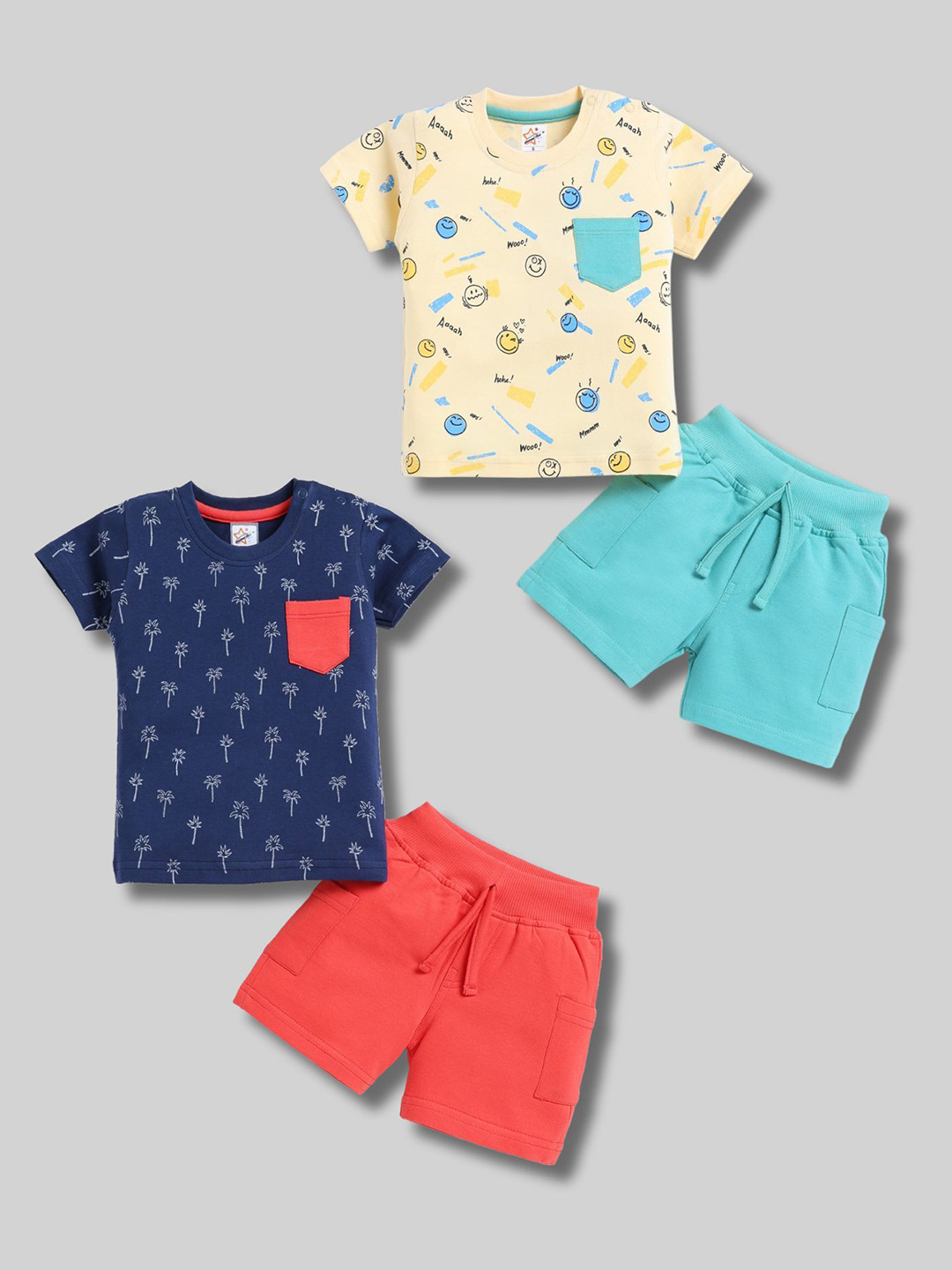 Universal Stars Boys Pack Of 2 Printed Round Neck Pure Cotton T-shirt With Shorts