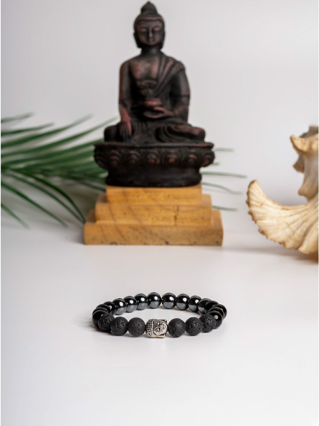 Look and Adorn Triple protection Buddha Lava Hematite Obsidian Bracelet