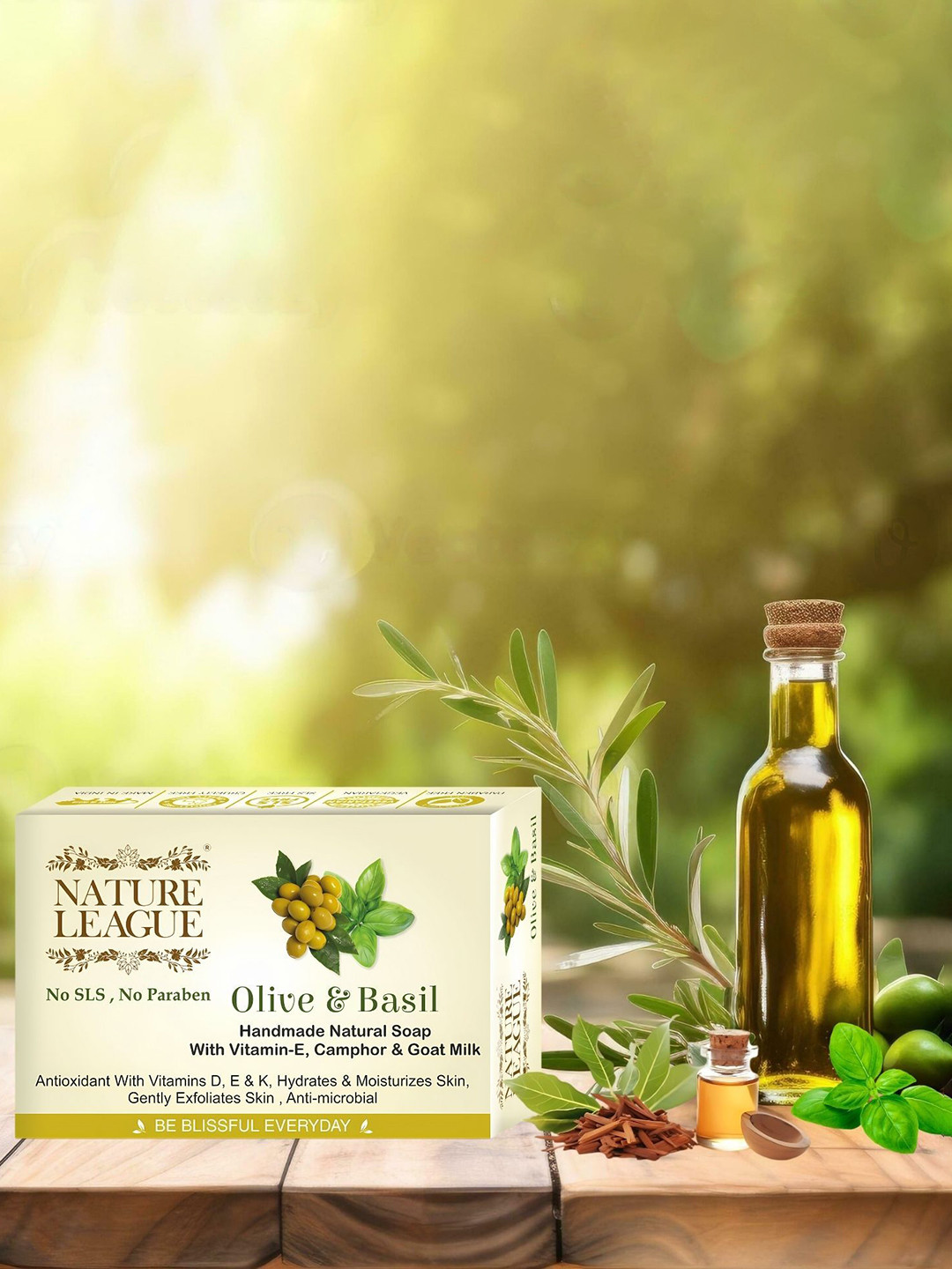 NATURE LEAGUE Set Of 12 Olive & Basil Skin Nourishing Soap - 100 g Each