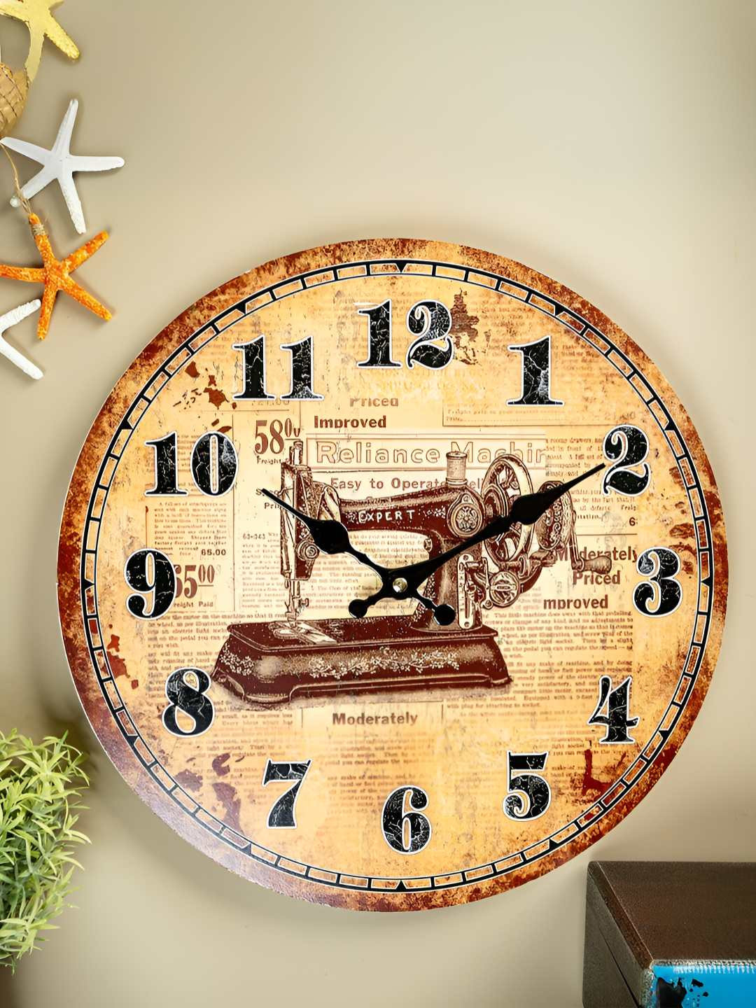 eazy wagon Yellow MDF Large Display Round Battery Analogue Wall Clock-34cm