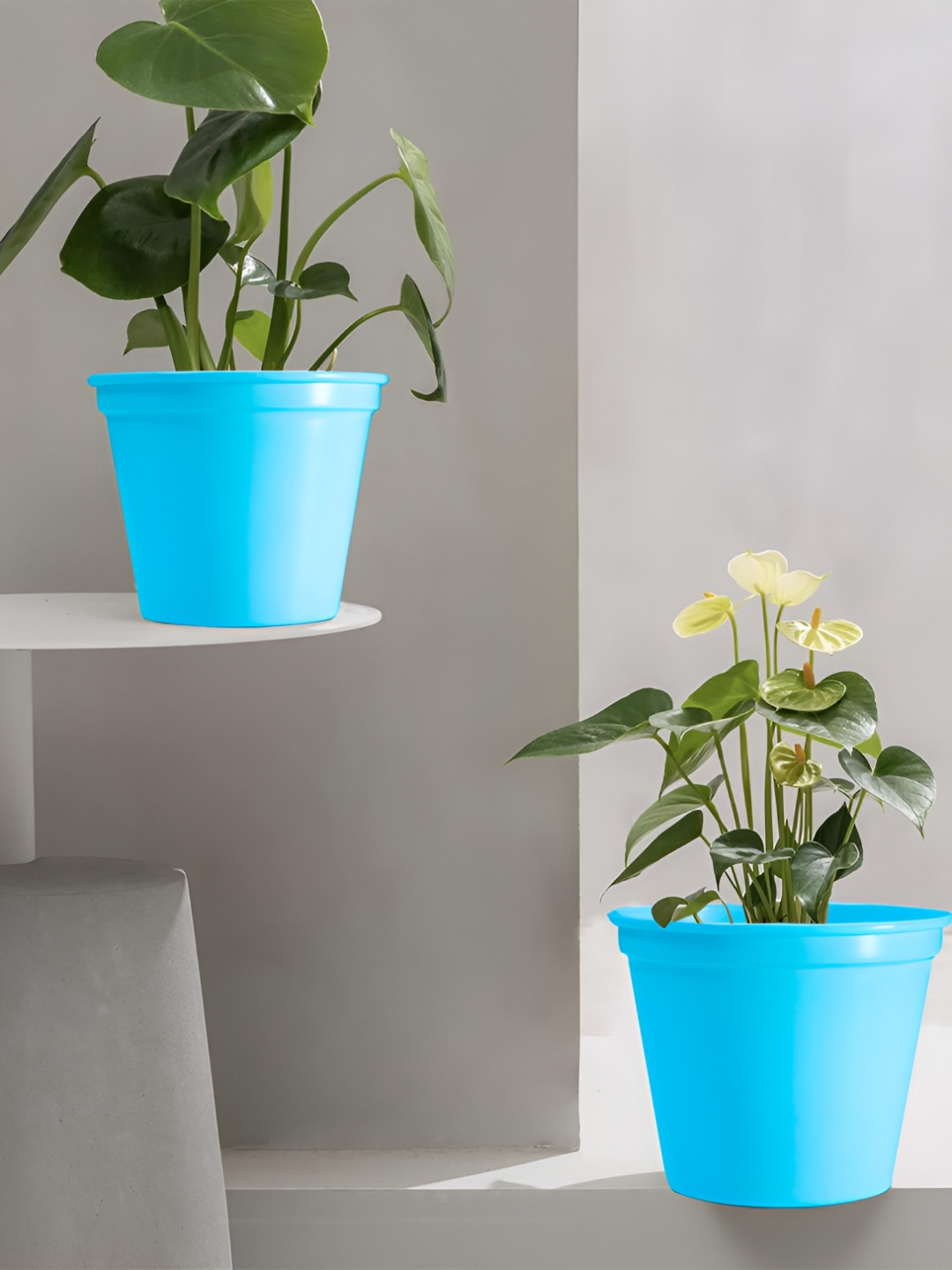 Decorcity 2Pcs Turquoise Blue Metal Cylinder Planters