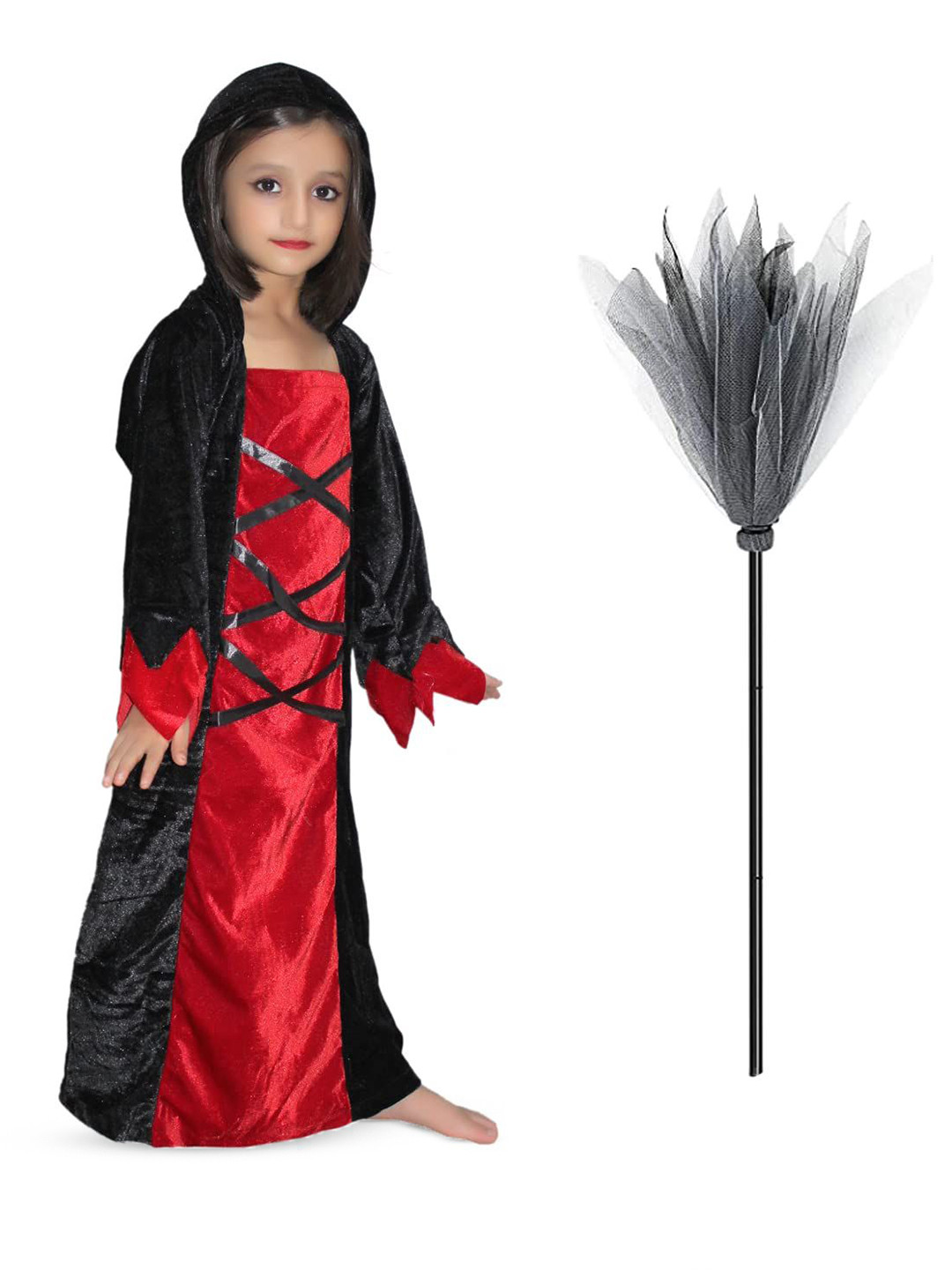 Kaku Fancy dresses Girls Halloween Scary Witch Costume With Broomstick