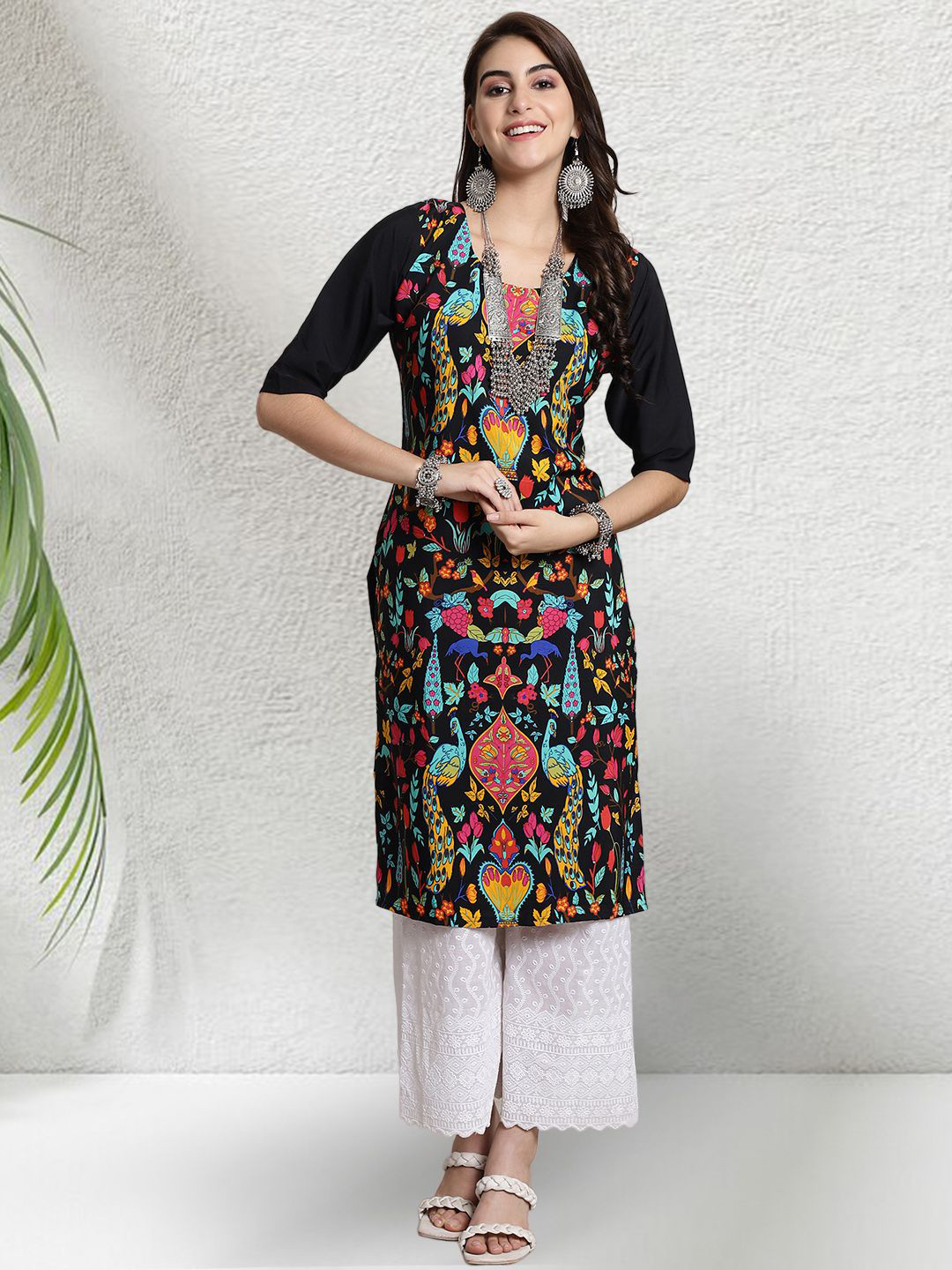 HERE&NOW Women Animal Printed Daily Straight Kurta