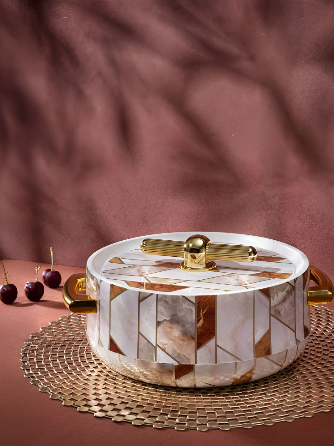 SELVEL Royal White & Gold-Toned Stainless Steel Thermal Insulated Casserole - 1.7 L