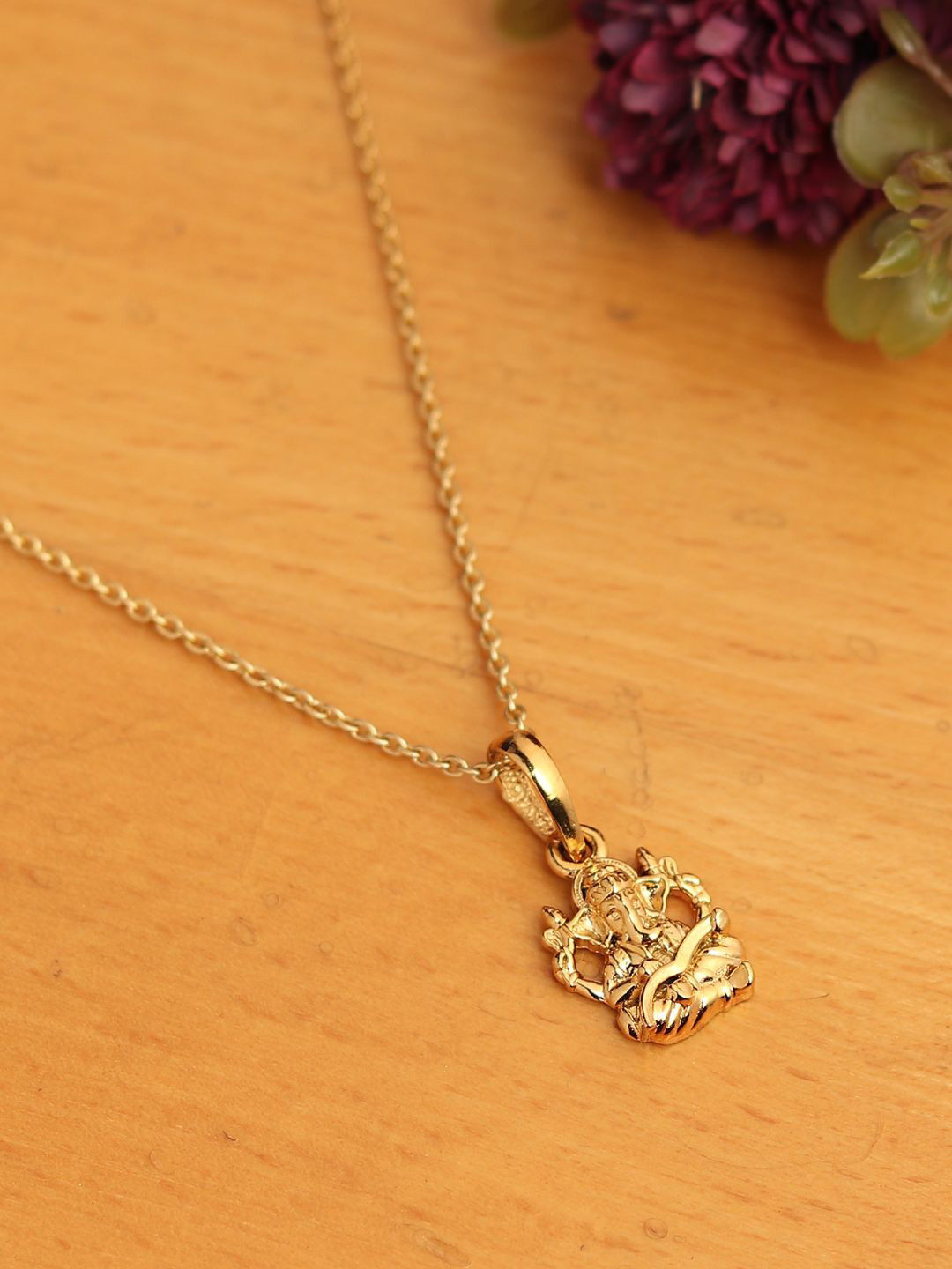 Metronaut 925 Sterling Silver 22 Kt Gold-Plated Ganesh Pendant With Chain