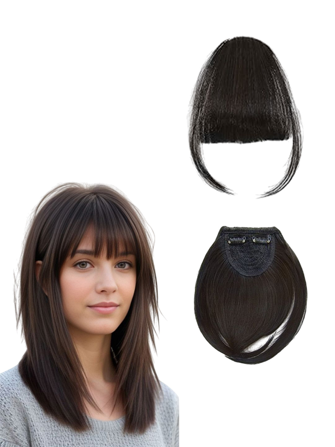 VIEWS Clip-In Straight Bangs Hair Extension - Brown - 7 Inch