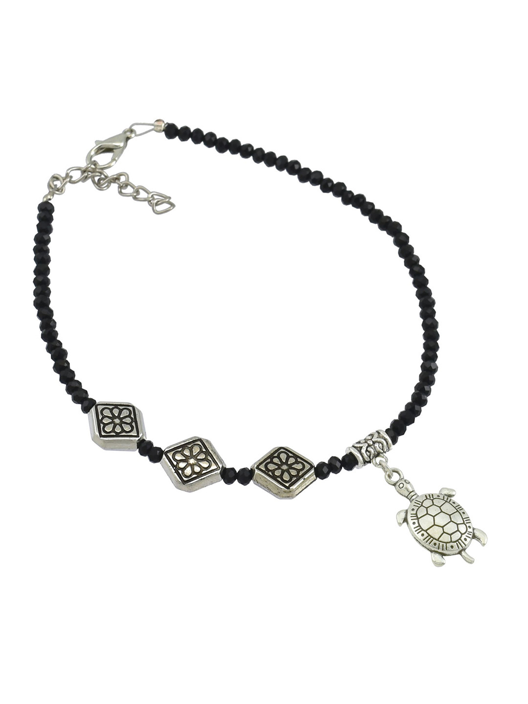 HIGH TRENDZ Silver-Plated Artificial Beaded Charm Single Anklet