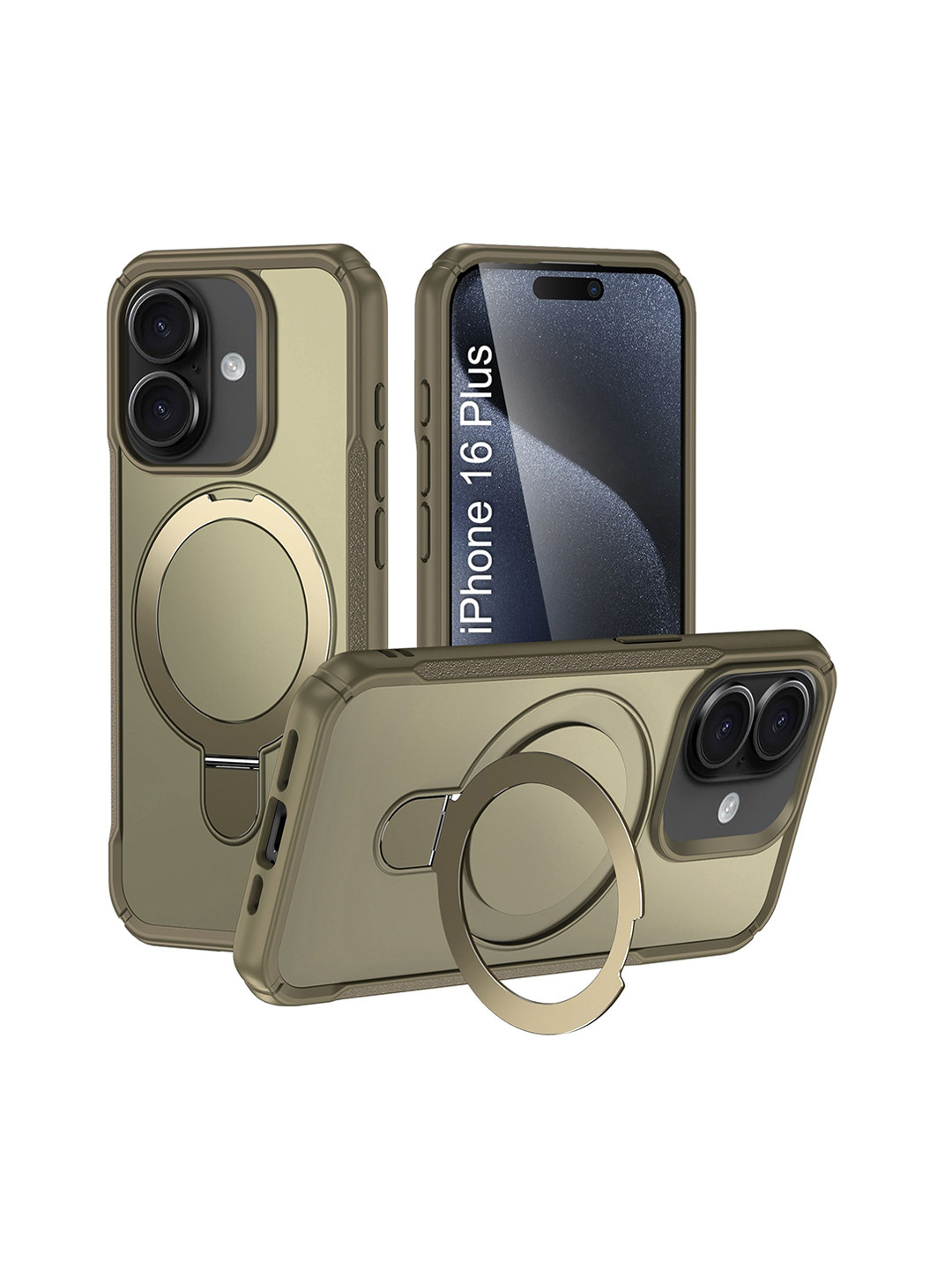 Luxury Kase Solid iPhone 16 Plus with 360 Rotating Ring Kickstand Back Case