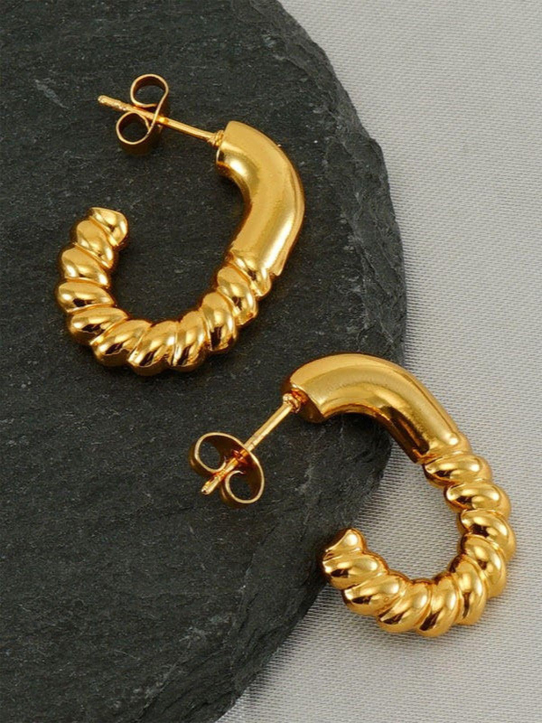 ISHKAARA Half Plain And Twisted Hoops With Stainless Steel Anti Tarnish  Hoop Earrings