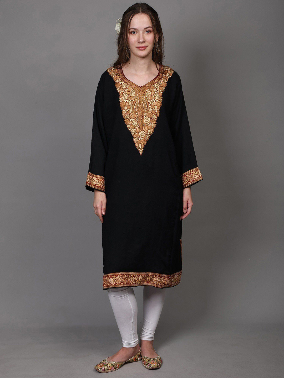 Exotic India Women Solid Embroidered Daily Straight Kurta