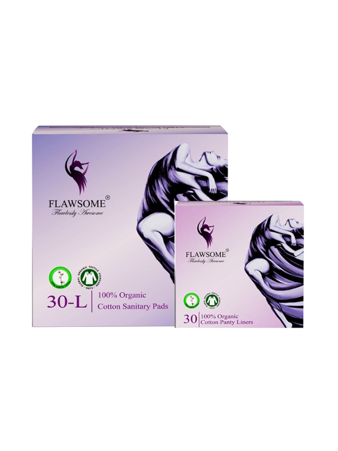 Flawsome Set Of 2 Organic Cotton Sanitary Pads - L - 30 Pcs With Panty Liners 30