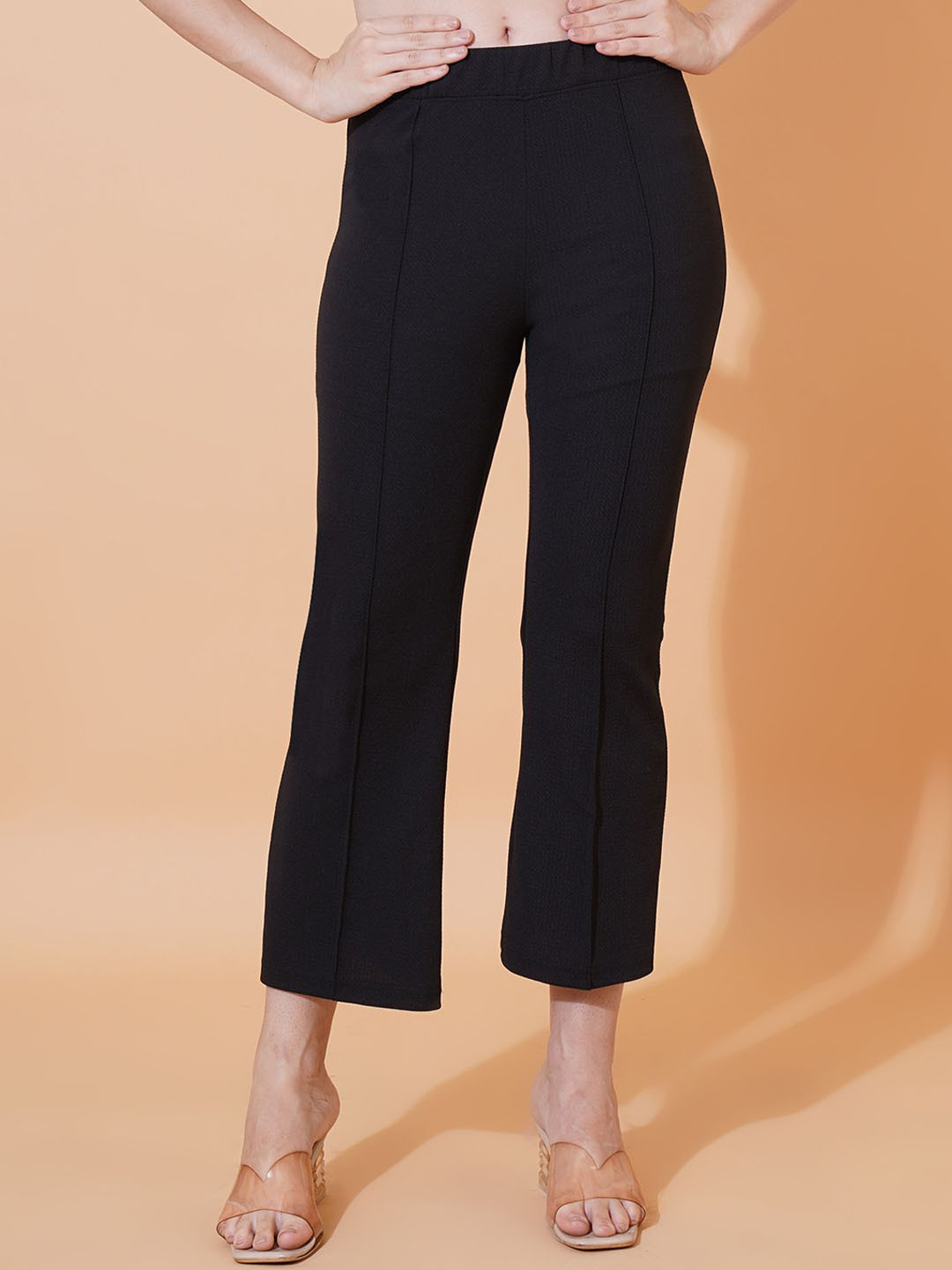 Kushi Flyer Women Flared Non Iron Mid-Rise Cropped Trousers