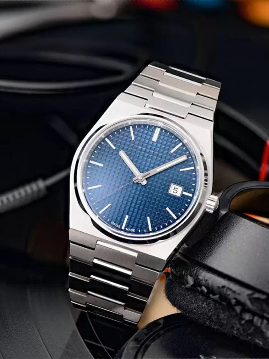 SZN Men Patterned Dial & Stainless Steel Straps Analogue Watch Royal Blue watchSZN