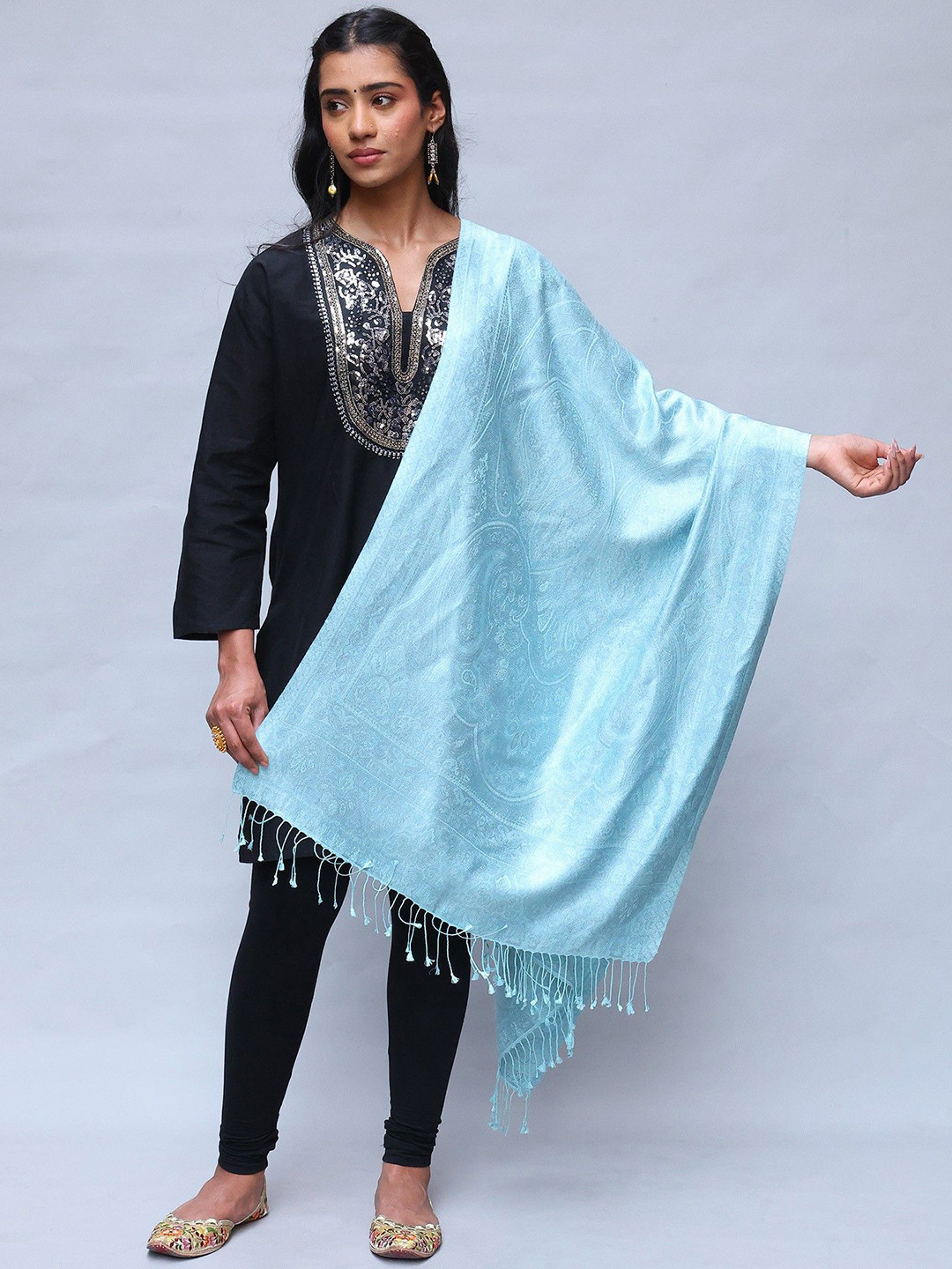 Exotic India Women Reversible Super Silk Jamawar Stole with All-Over Weave