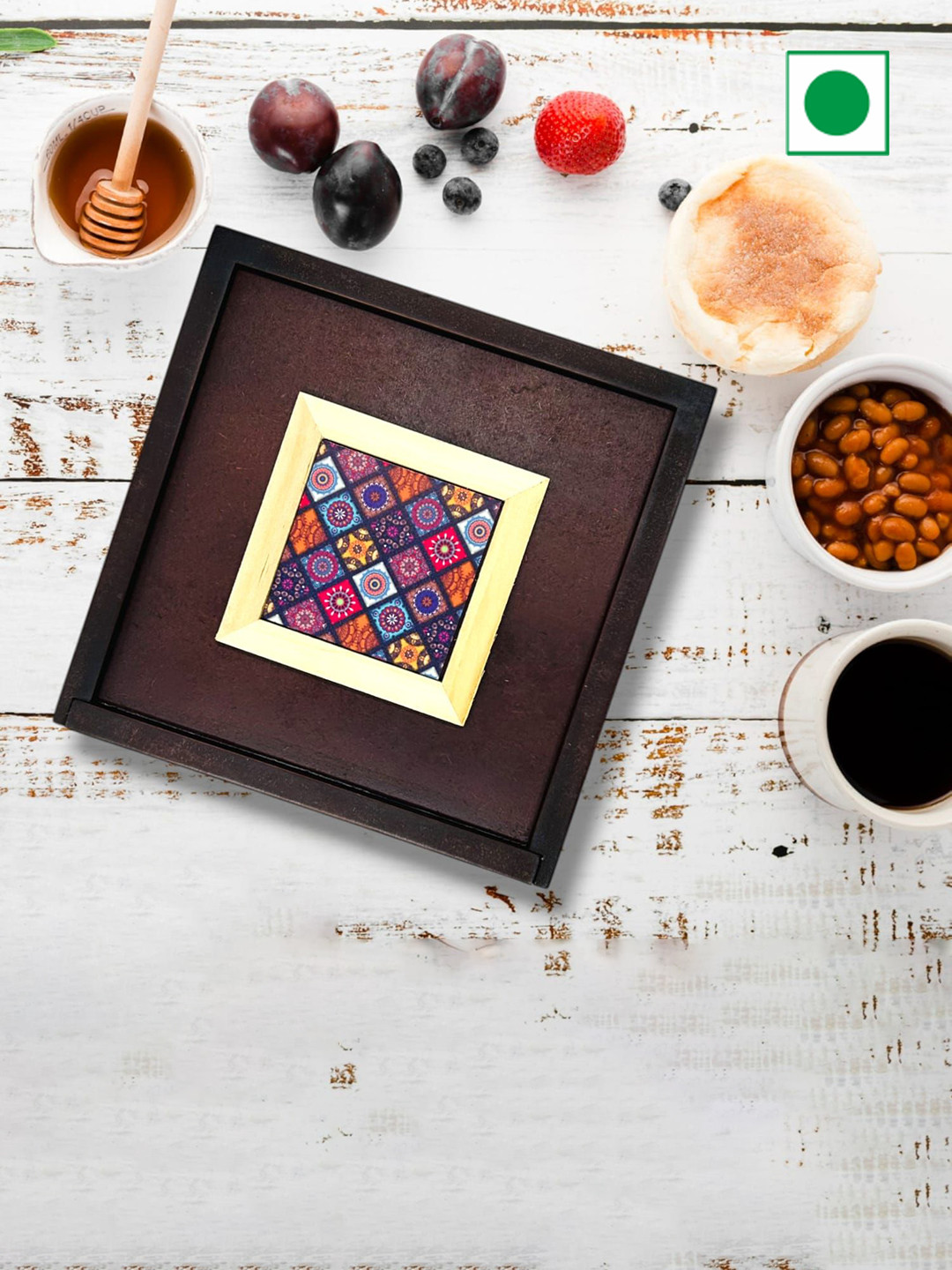 Angira Handicrafts Handicrafts Brown Geometric Wood Flip Top Fridge Container