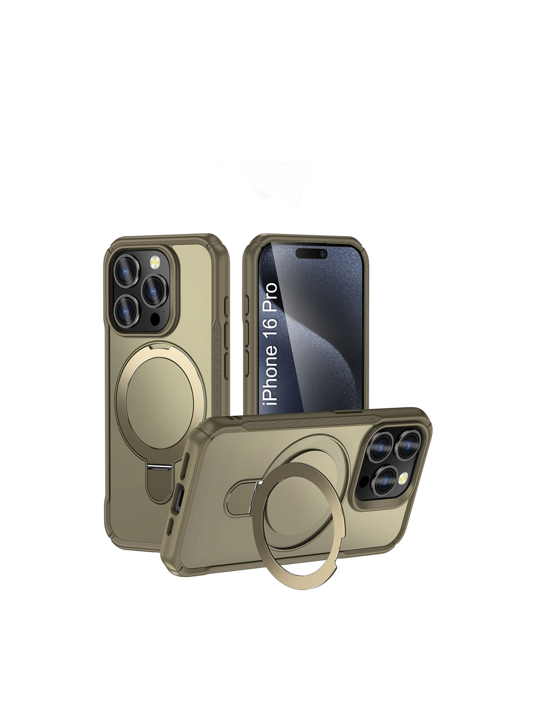 Luxury Kase Solid iPhone 16 Pro Mag-Safe Rugged 360 Rotating Kickstand Back Case