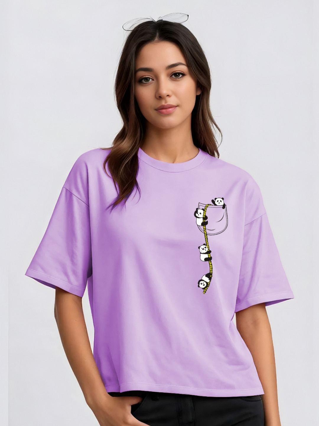 TQH Women Printed Drop-Shoulder Sleeves Applique T-shirt