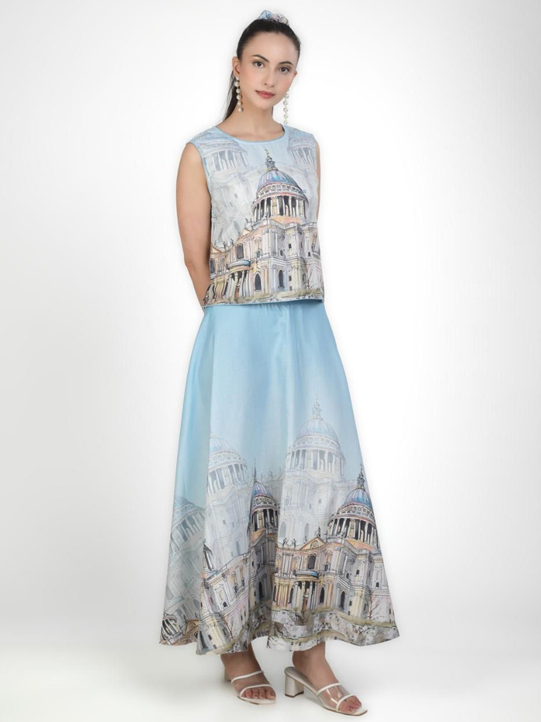 KOVET Azure Dome Digital Printed A-Line Maxi Skirt