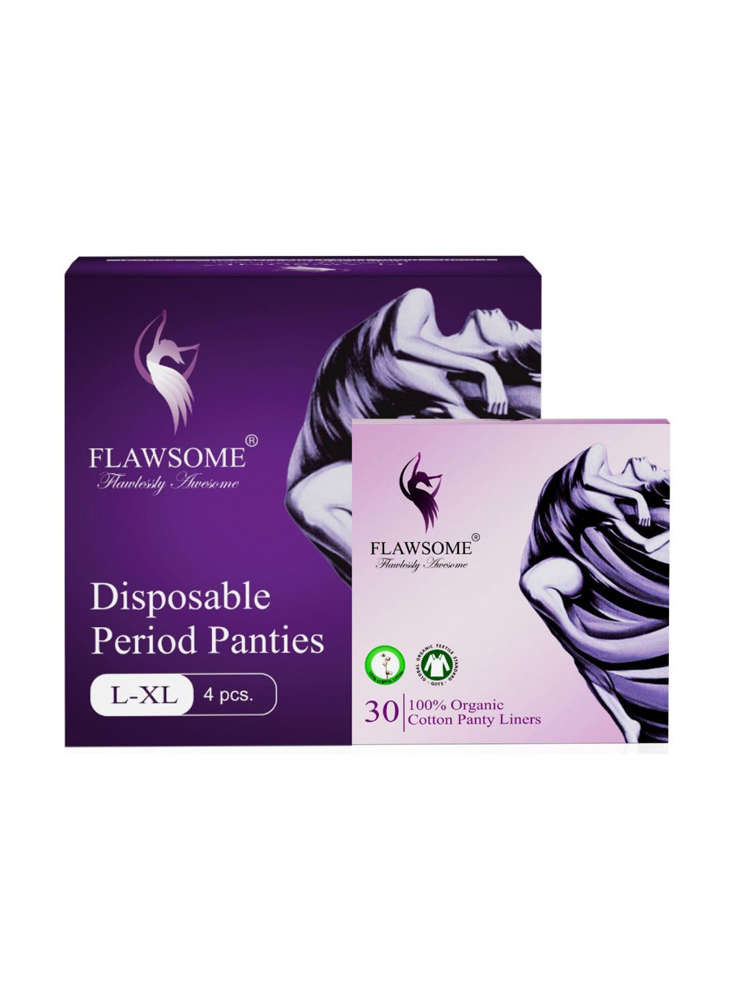 Flawsome Set Of 2 Disposable Cotton Period Panties - XL - 4Pcs With Panty Liners - 30Pcs