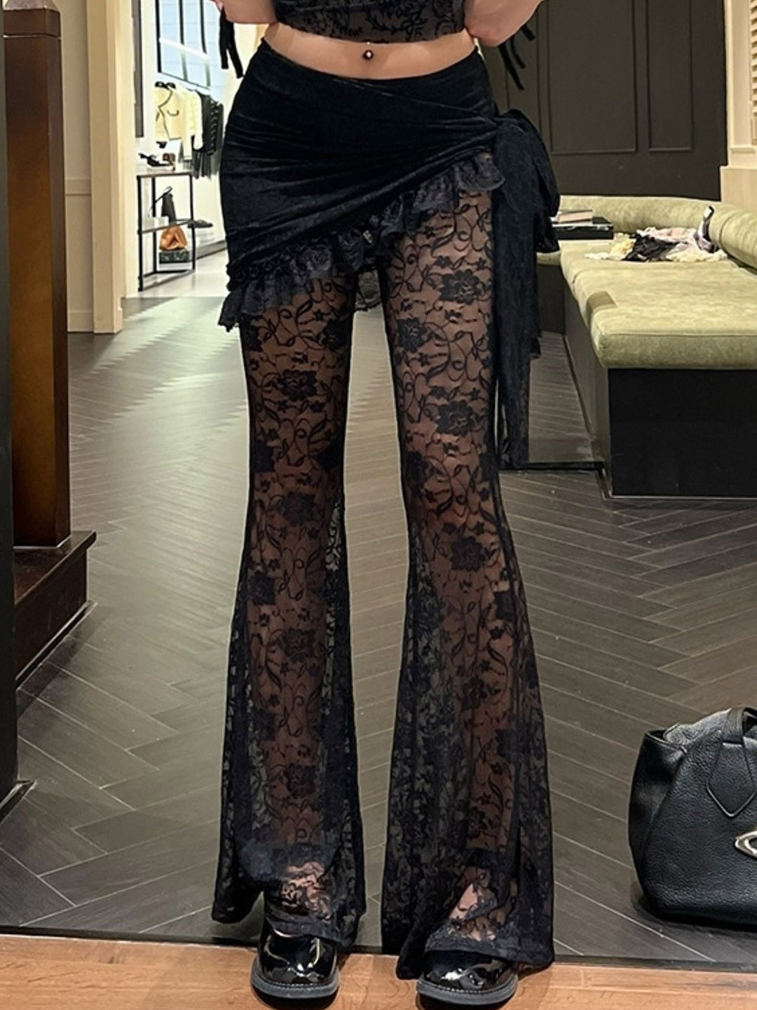Floral Lace Flared Bootcut Party Trousers