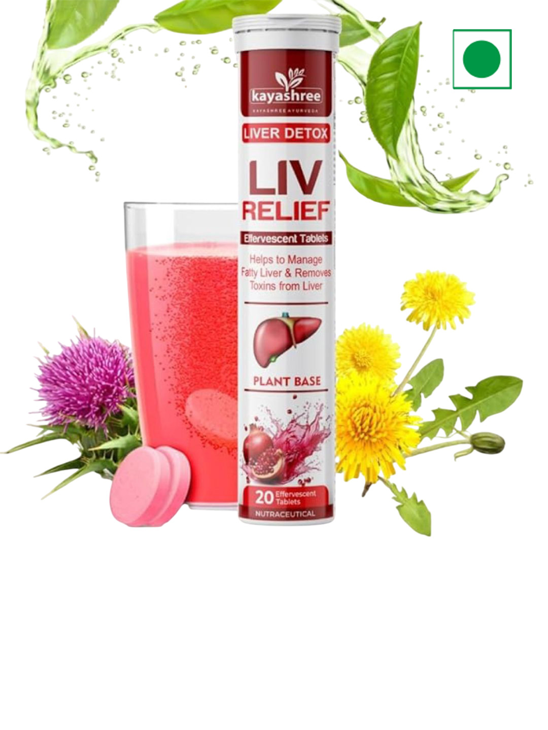 Kayashree Liv Relief Tablets For Liver Detox  - 20 Effervescent Tablets Each