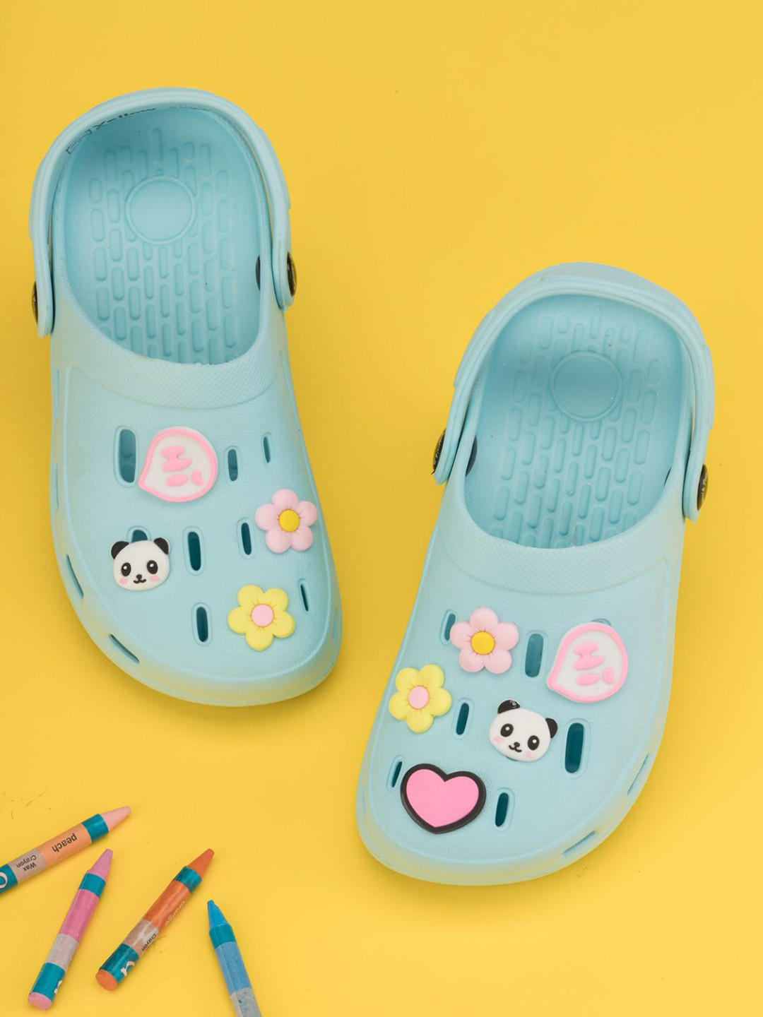 Yellow Bee Girls Cute & Comfy Panda Flower & Hi 3D Charms Clogs
