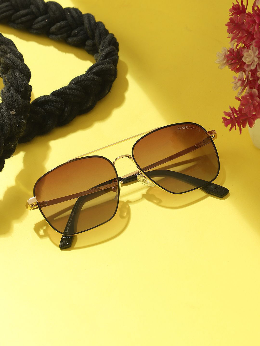 MARC LOUIS Unisex Square Sunglasses With UV Protected Lens MARC LOUIS 9301 GOLDEN BROWN SG