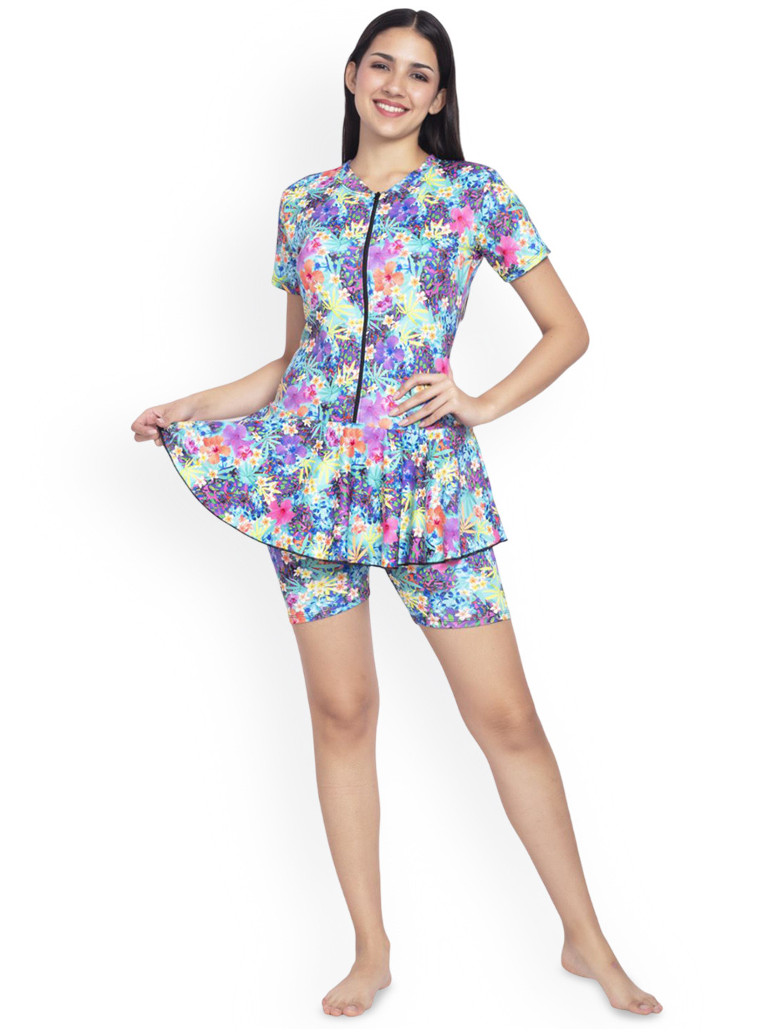 ZIUM Printed Swimming Dress With Attached Shorts