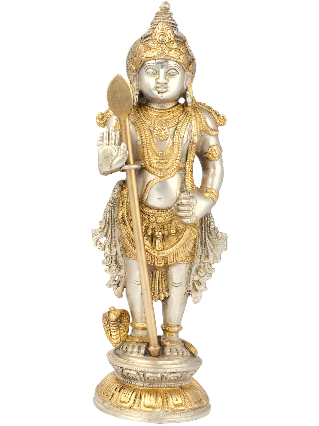 Exotic India Kumara Karttikeya Gold Brass Metallic Living Room Hand-Crafted Medium Showpiece - 11 Inches