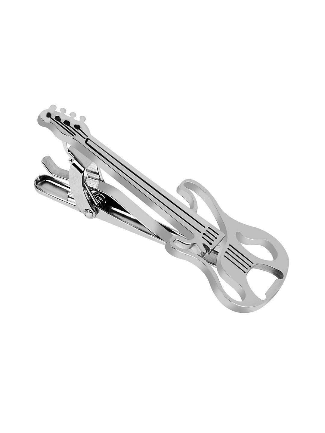 Curren Men Guitar Shaped Silver-Plated Tie Pin