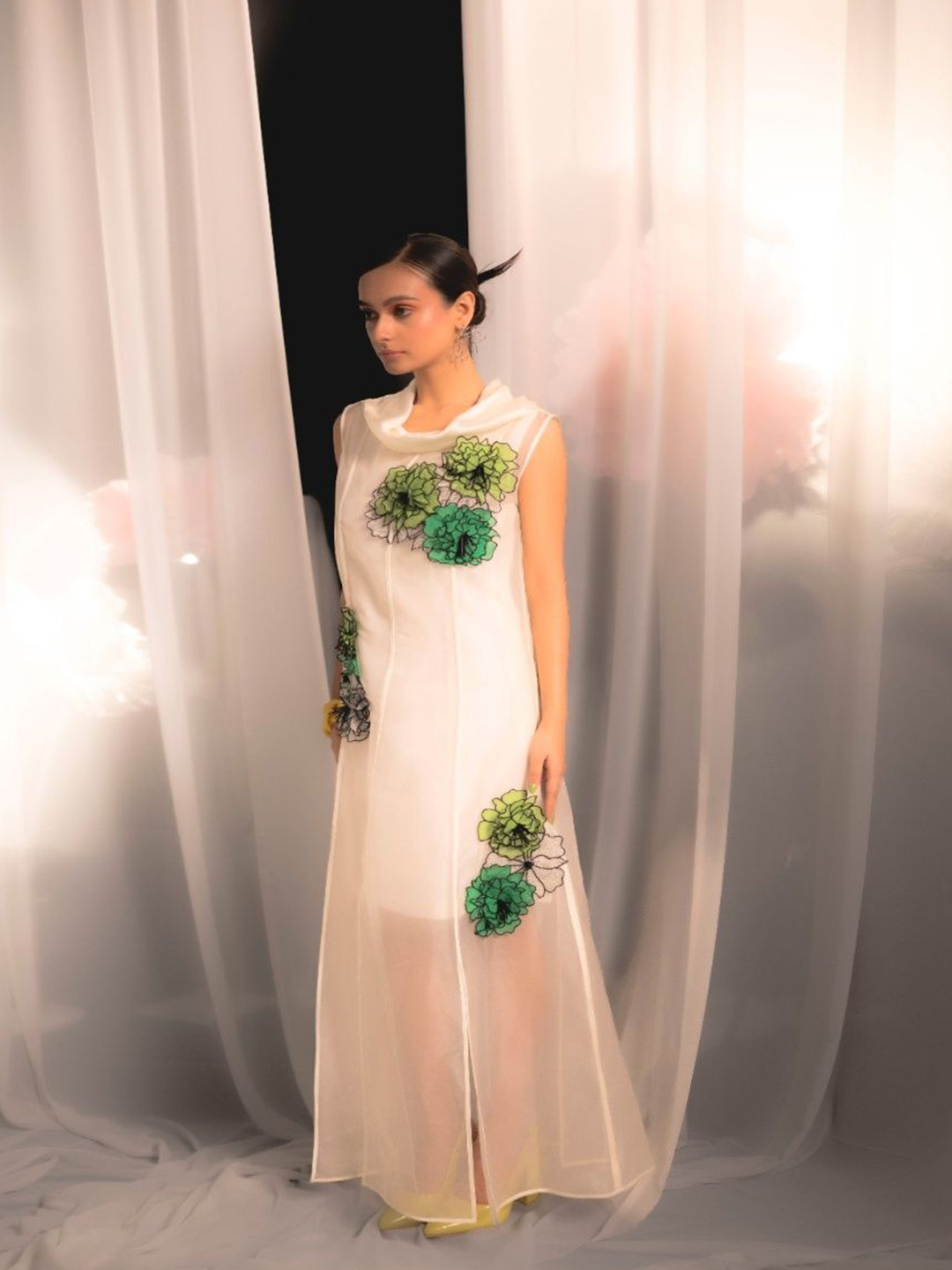 FIRKI Women Self Design Solid Corsage Maxi Dress