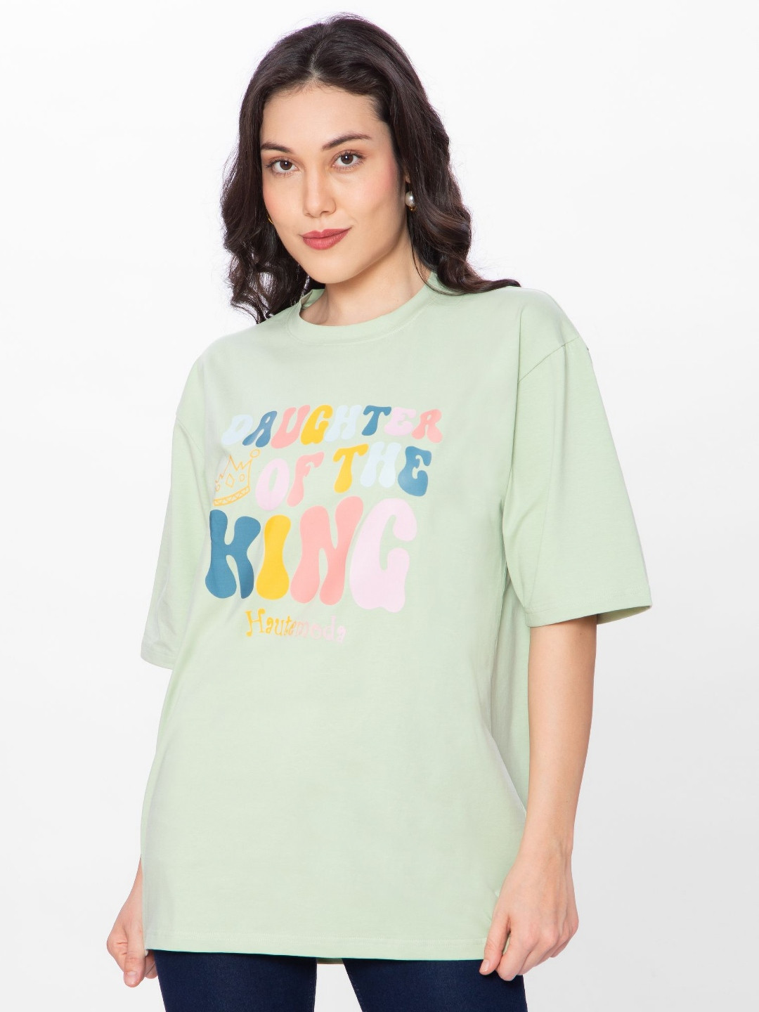 HAUTEMODA Women Typography Printed Applique T-shirt