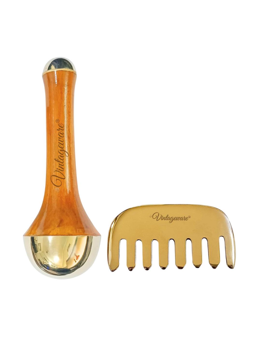 Vintageware Set Of 2 Hair Comb & Kansa Wand