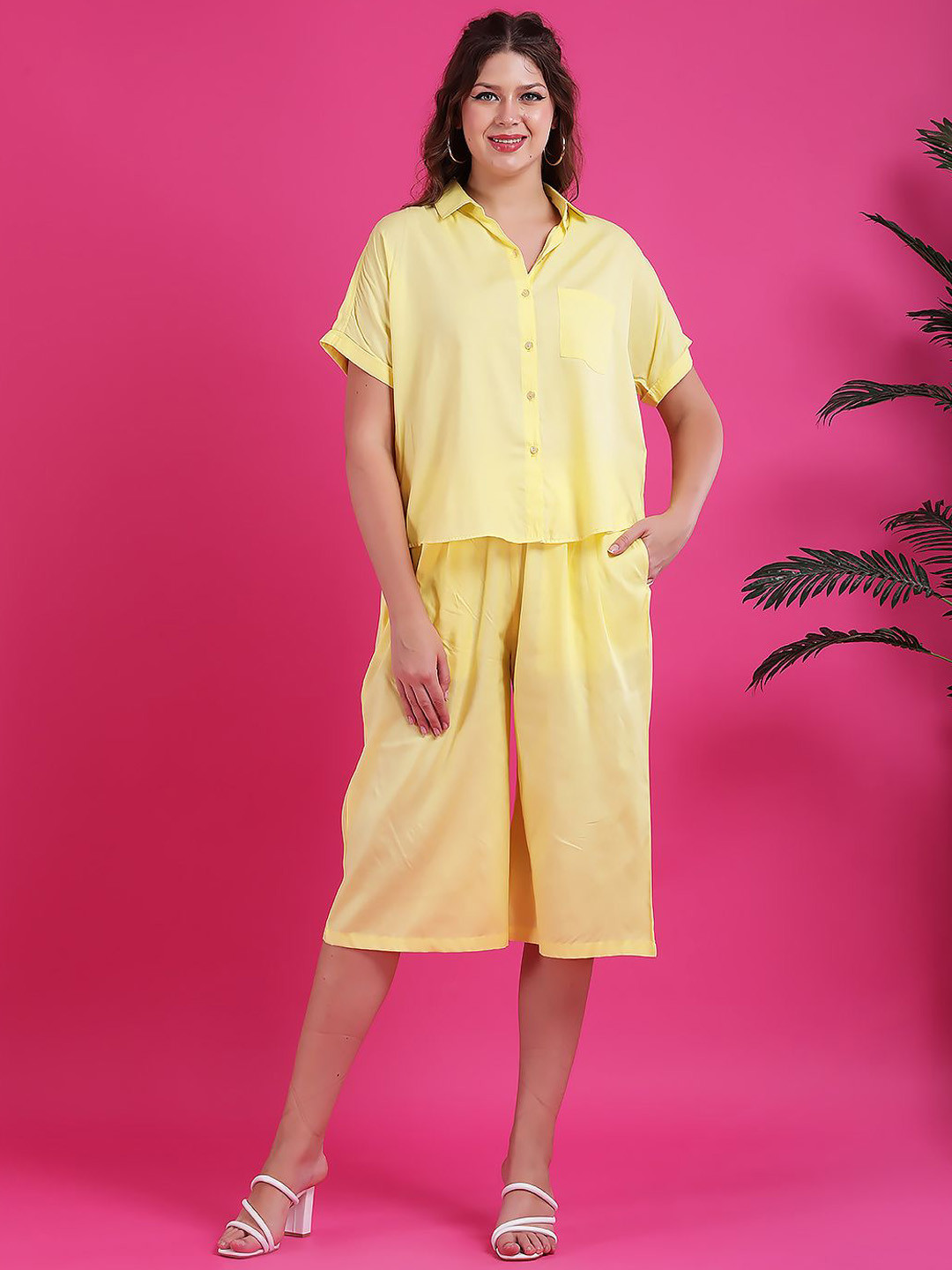 Qurvii Drop Shoulder Shirt With Culottes Pants Co-Ords