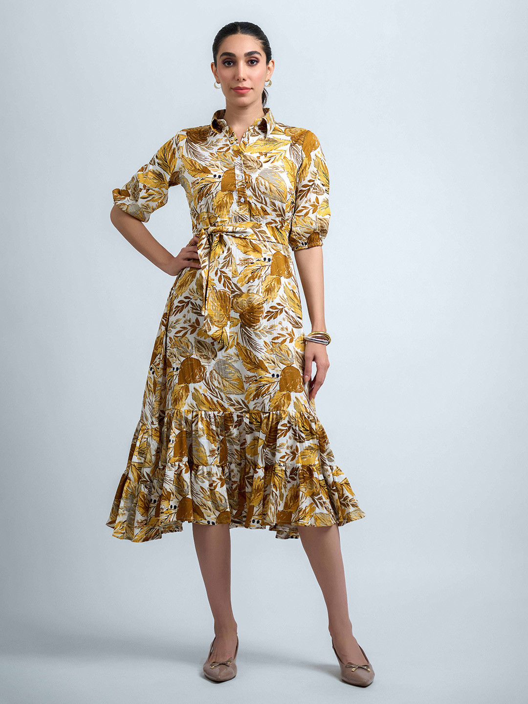 Roadster Floral Printed Shirt Collar Shirt Dresses With Belt