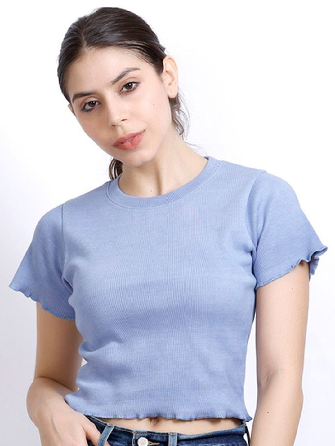 MX Miazi Xchange Women Solid Ribbed Cotton Crop Top