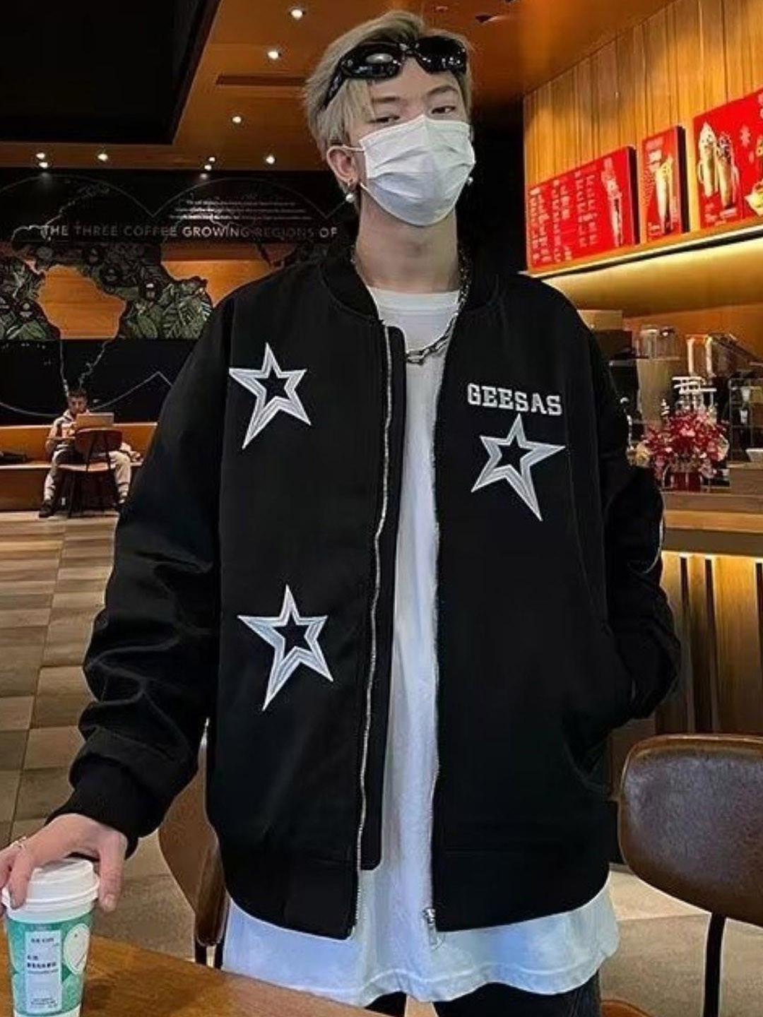 KPOP Men Graphic Printed Oversized Bomber Jacket