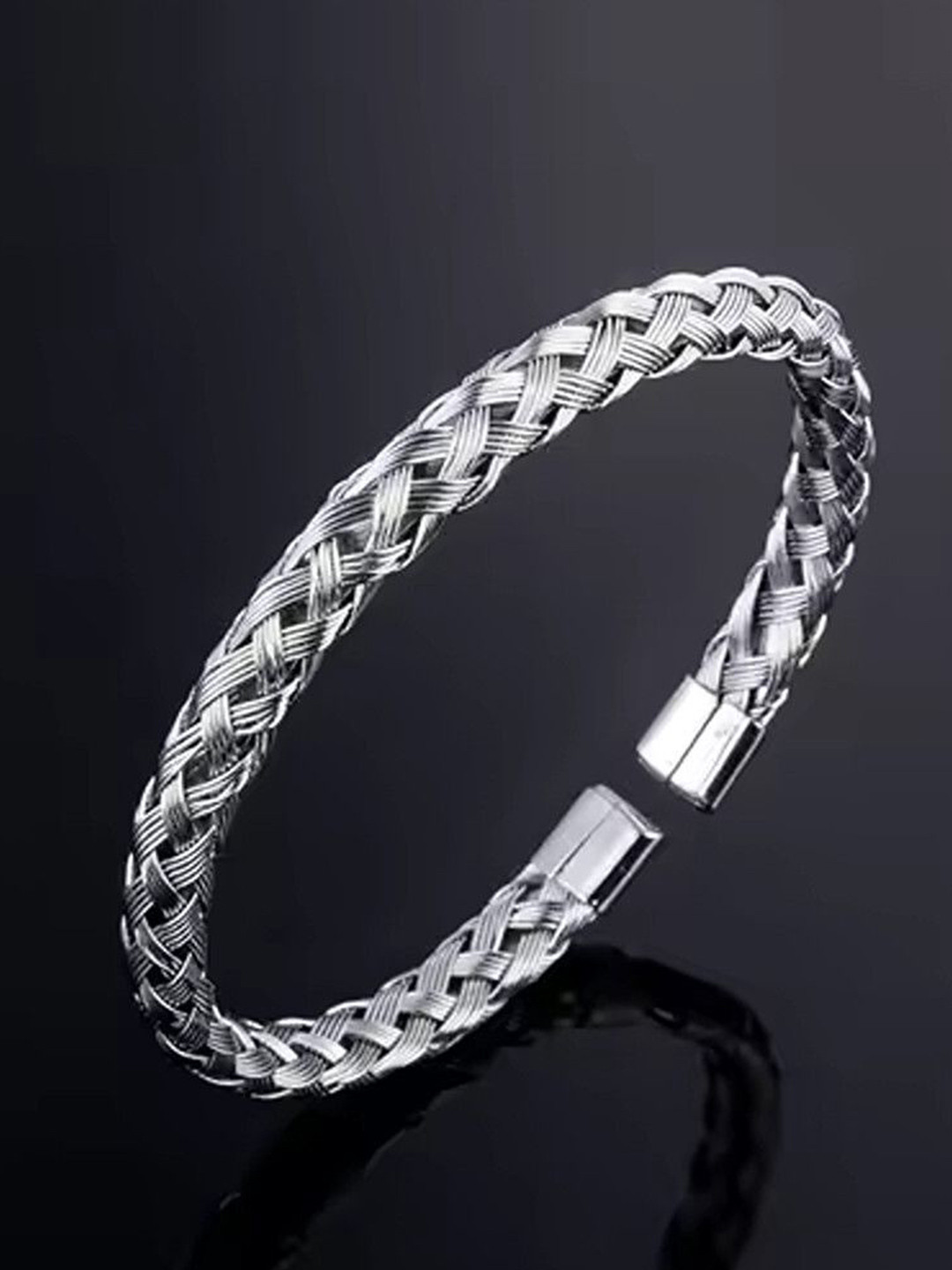 The Roadster Stainless Steel Braid Textured Open Cuff Bracelet